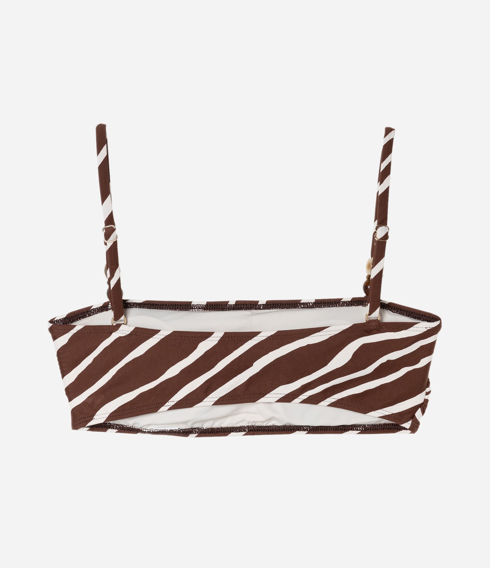 Biquíni Top Faixa Estampado de Animal Print Zebra com Aviamentos de Madeira Marrom 6
