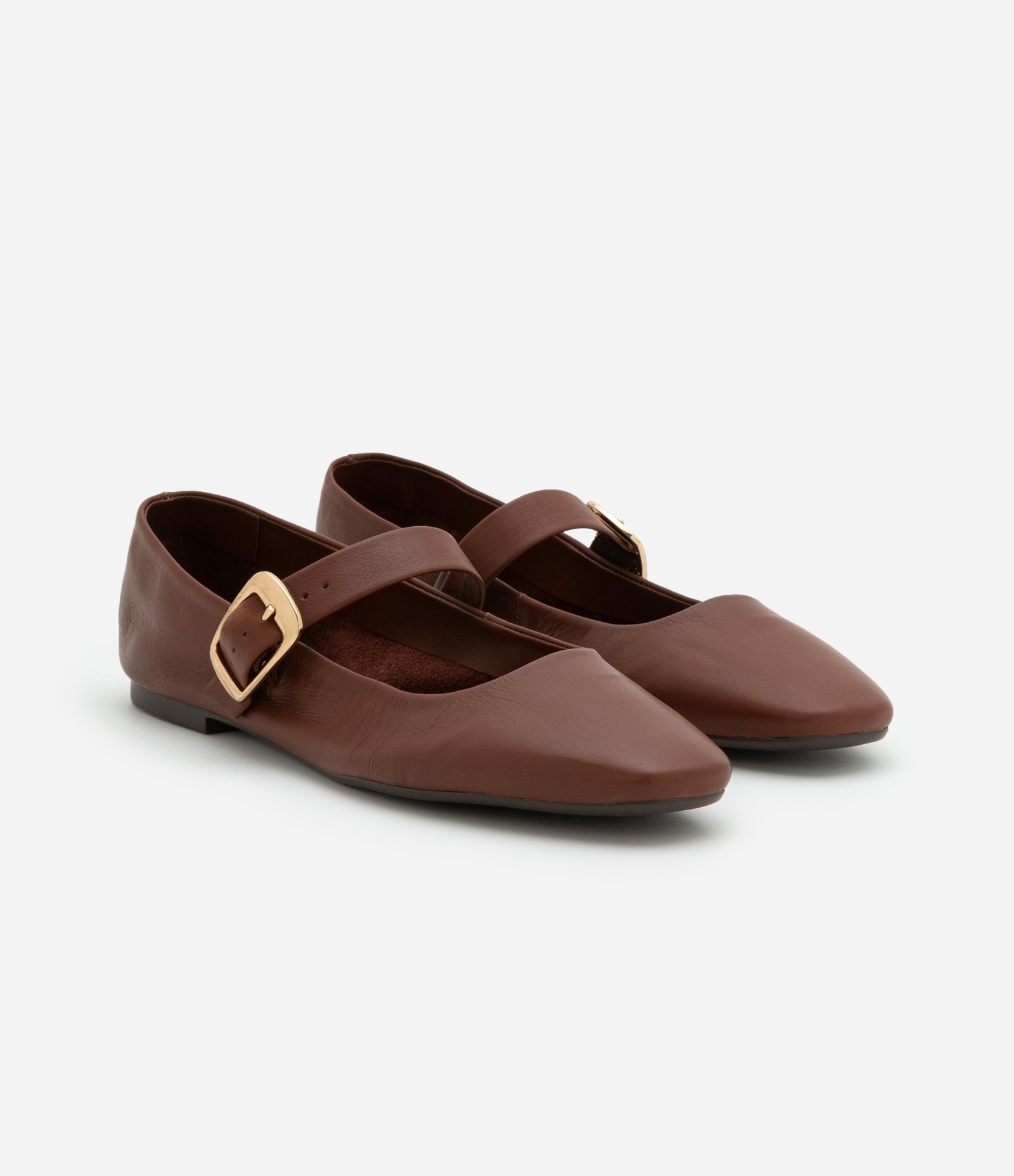 Sapatilha Couro com Fivela Quadrada Marrom 3