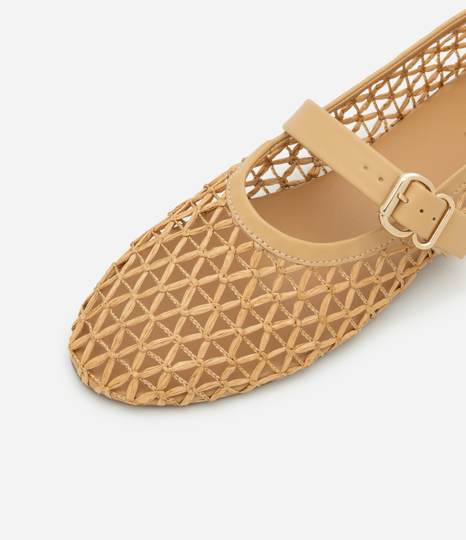 Sandália Sapatilha com Efeito Ráfia com Tira Grossa e Fivela Bege 3