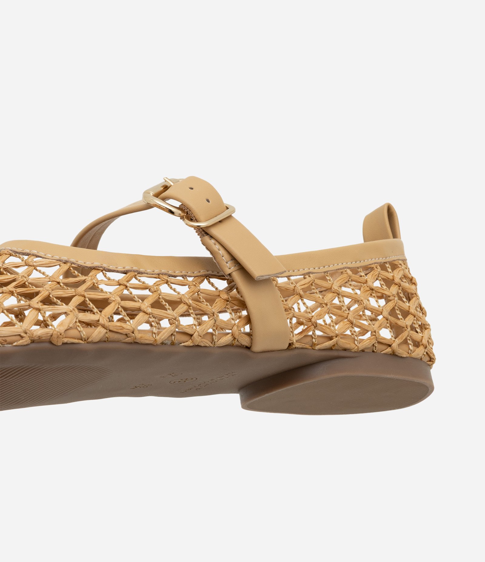 Sandália Sapatilha com Efeito Ráfia com Tira Grossa e Fivela Bege 5
