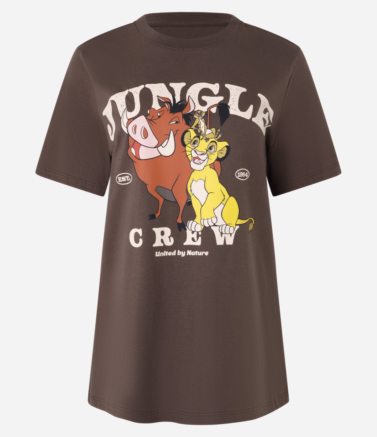 Camiseta Alongada em Algodão com Estampa Timão e Pumba Marrom 4