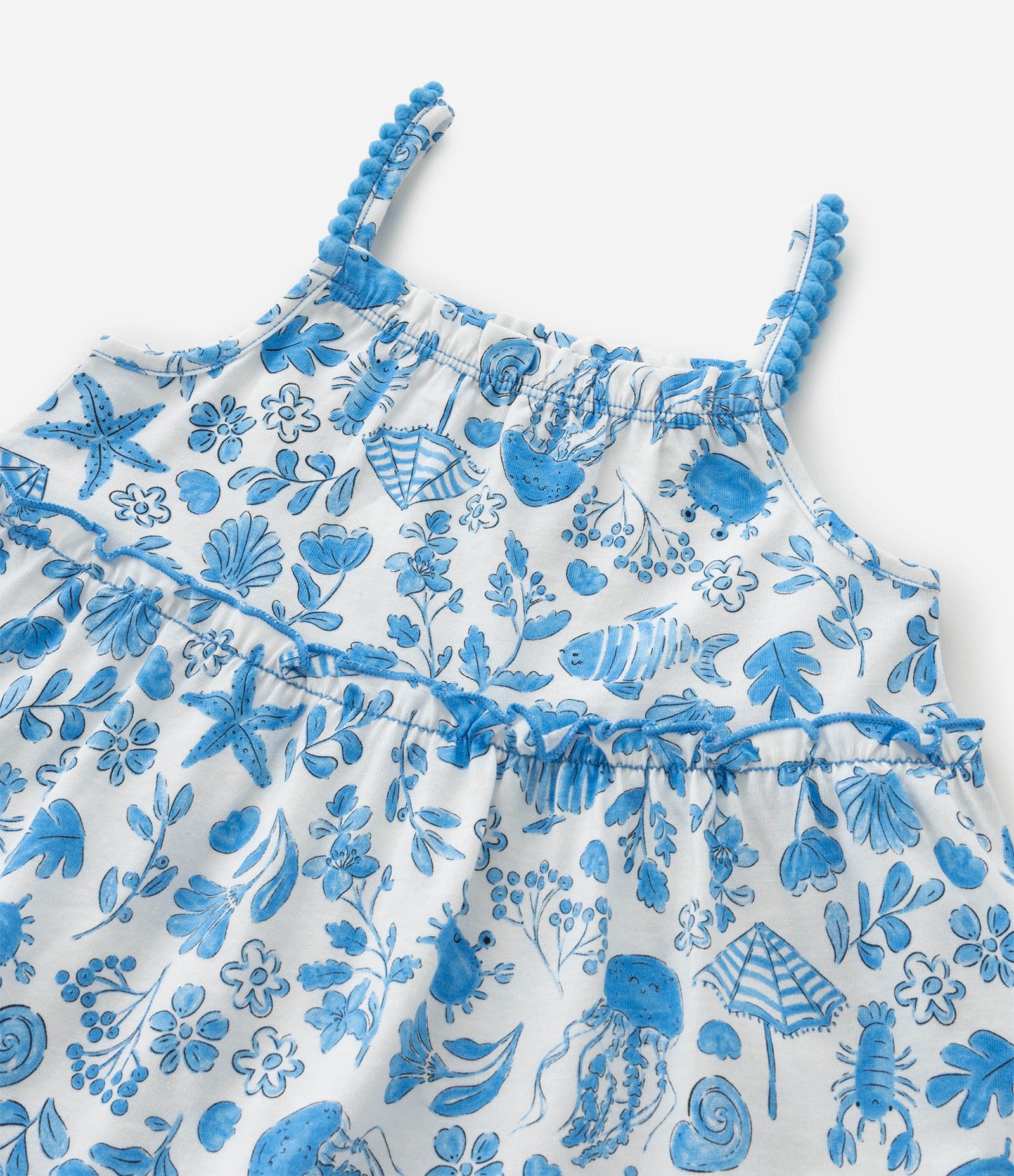 Vestido Infantil Marias com Estampa Fundo do Mar - Tam 1 a 6 Anos Branco/Azul 4