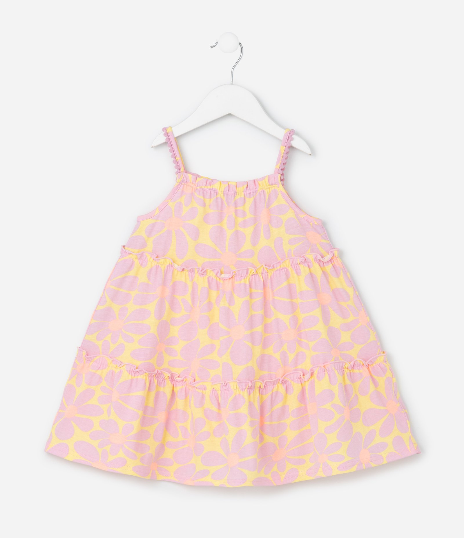 Vestido Infantil Marias com Estampa de Flores - Tam 1 a 6 Anos Amarelo/Rosa 1