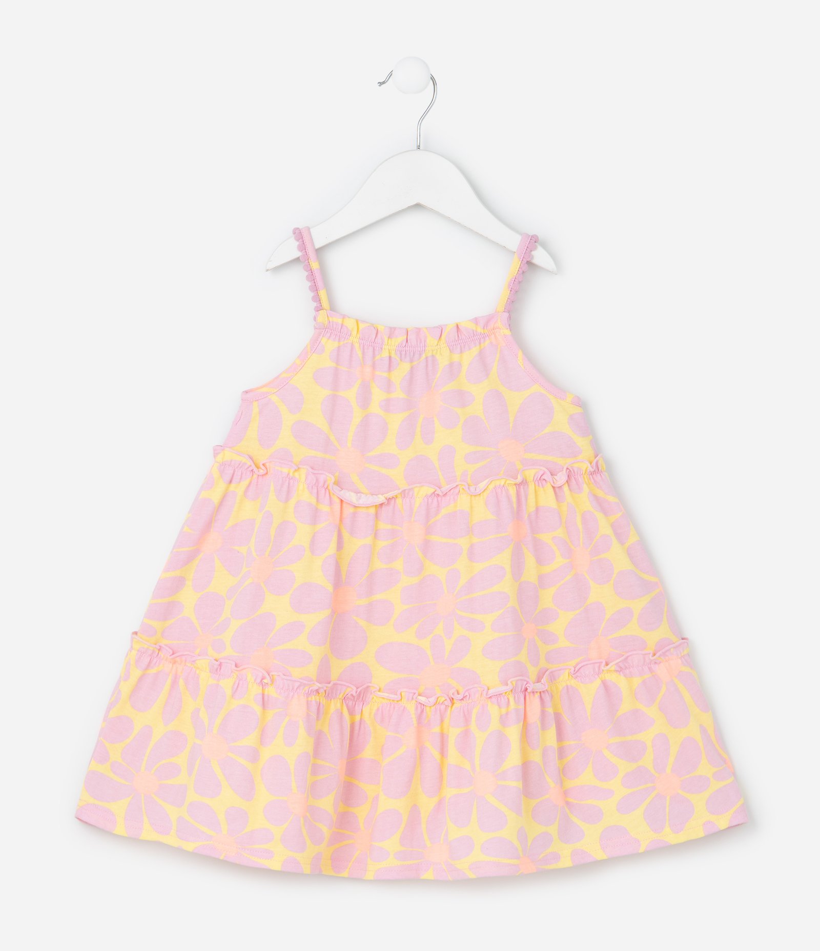 Vestido Infantil Marias com Estampa de Flores - Tam 1 a 6 Anos Amarelo/Rosa 2
