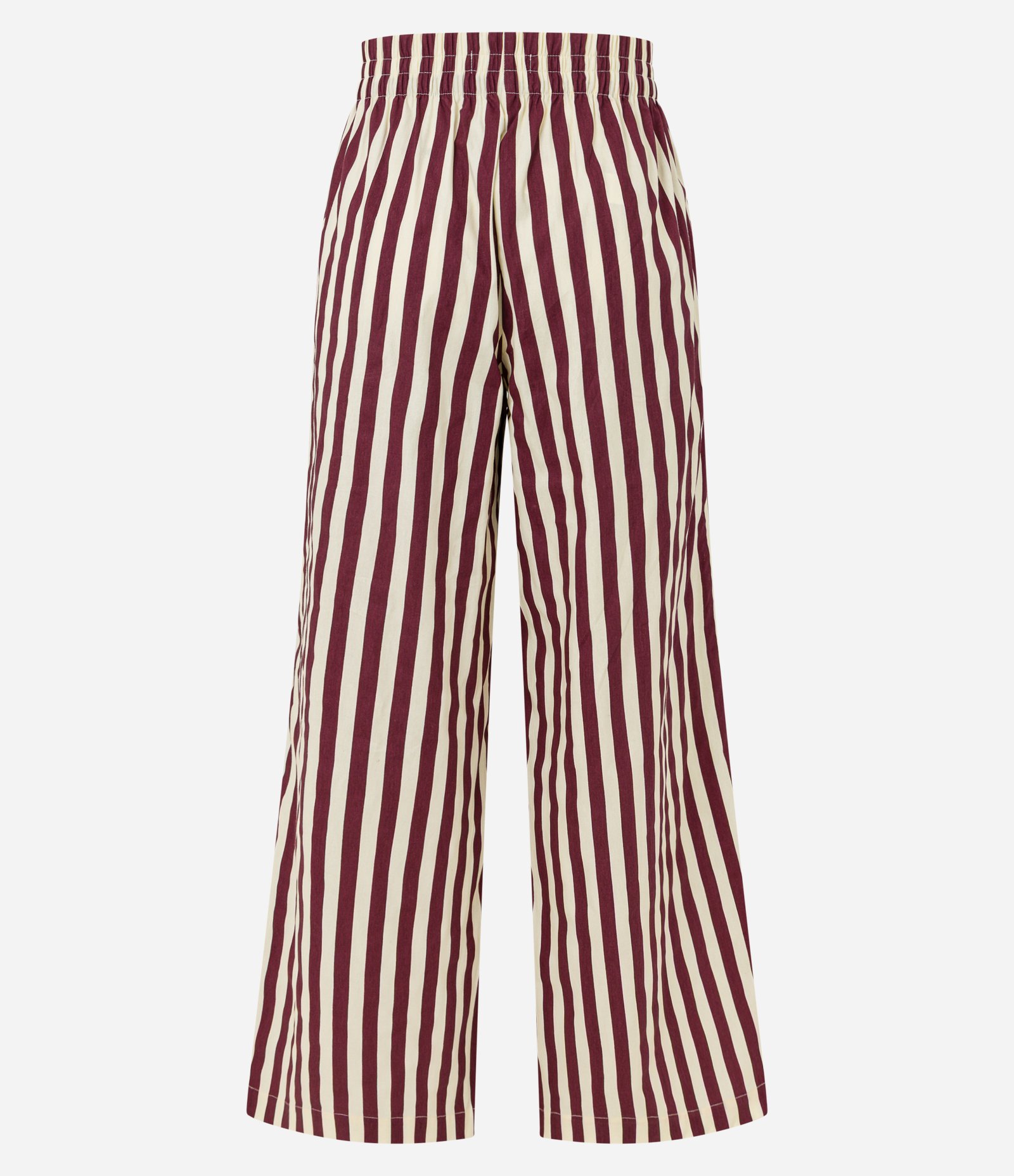 Calça Pantalona Cintura Alta em Tricoline com Listras Verticais Bordô/Off White 2