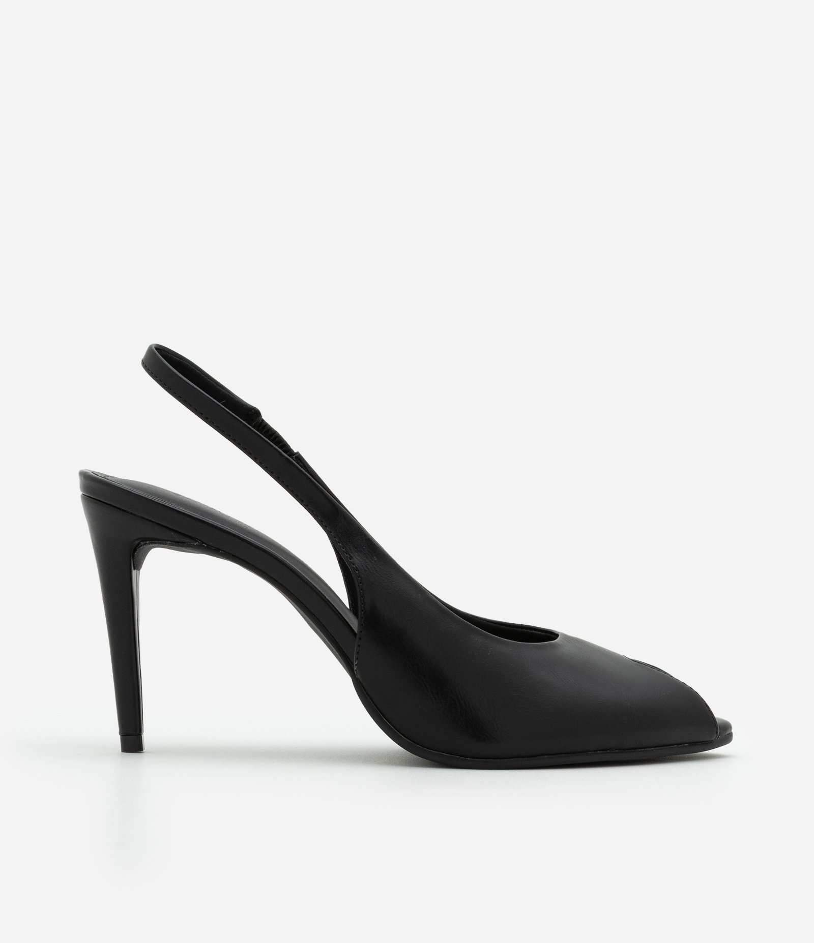 Sapato Peep Toe Slingback com Salto Fino Preto 1