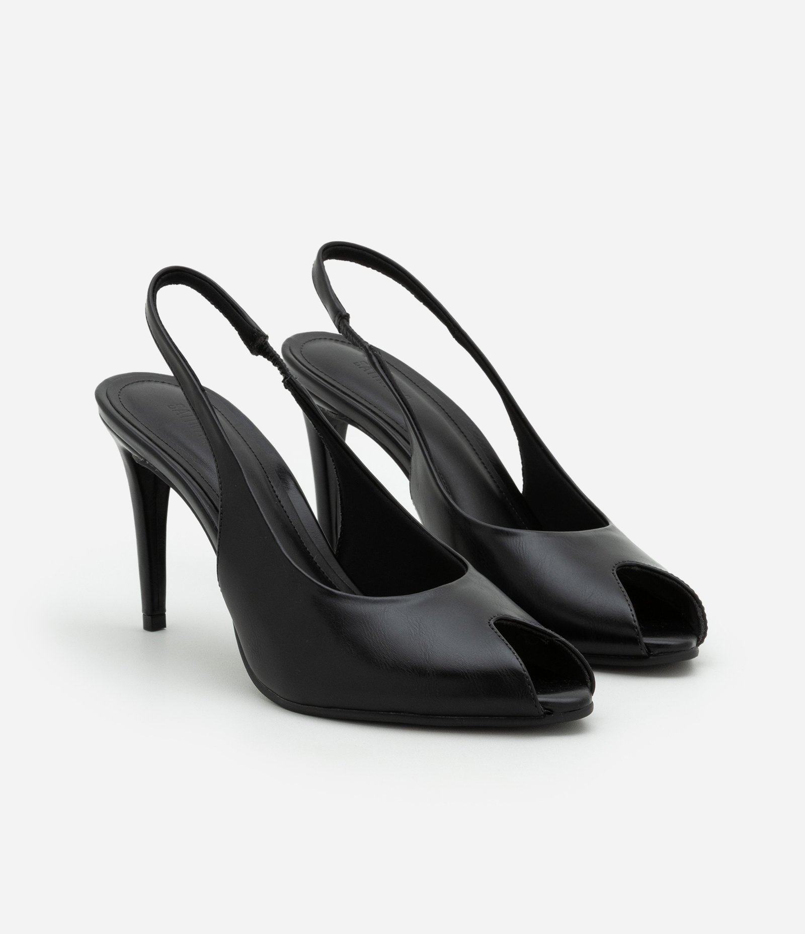 Sapato Peep Toe Slingback com Salto Fino Preto 2