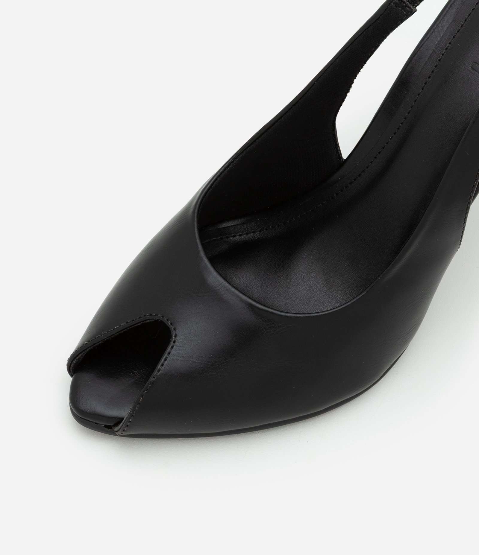 Sapato Peep Toe Slingback com Salto Fino Preto 5