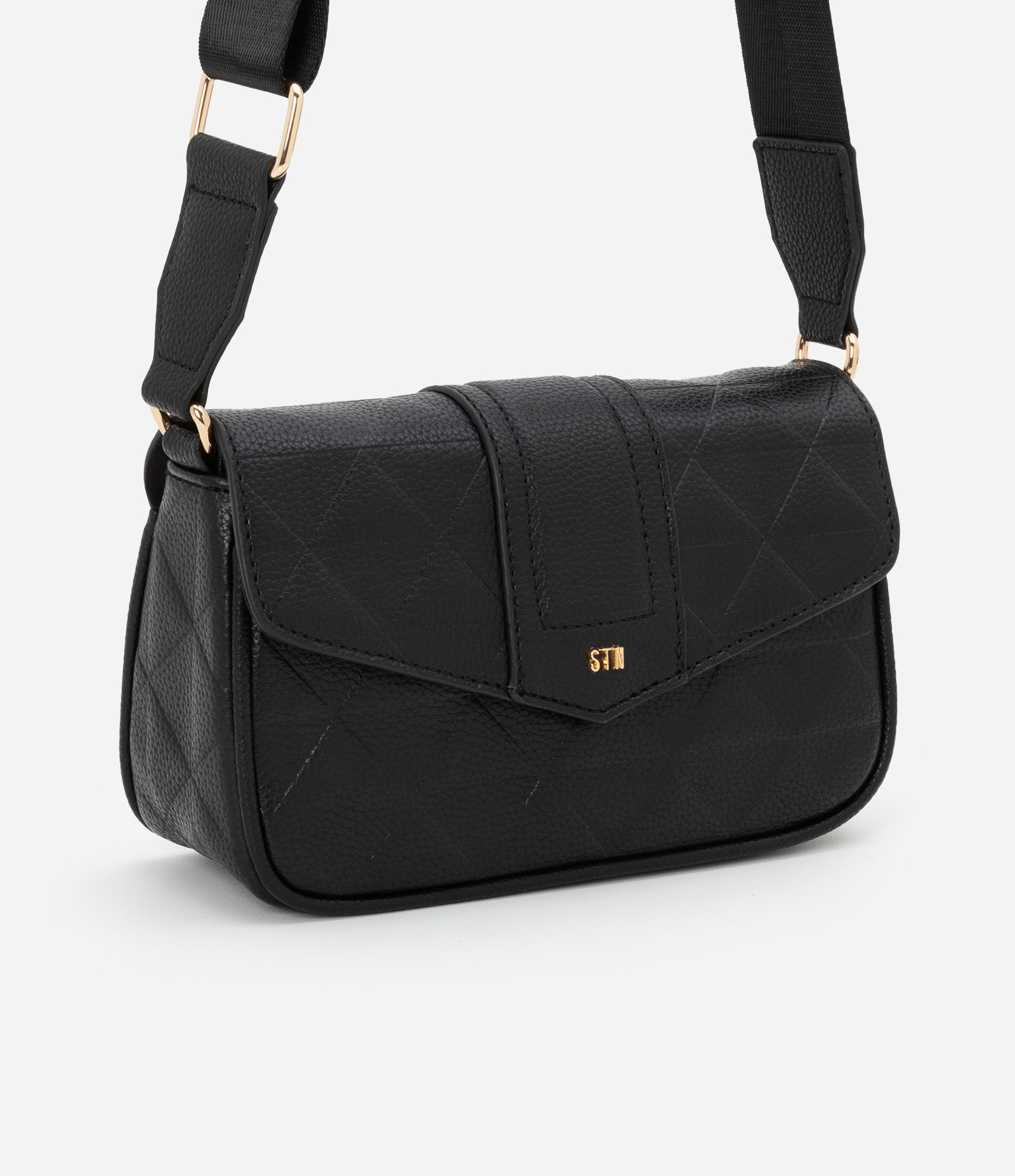 Bolsa Transversal Média com Tampa e Textura Embossed Preto 2