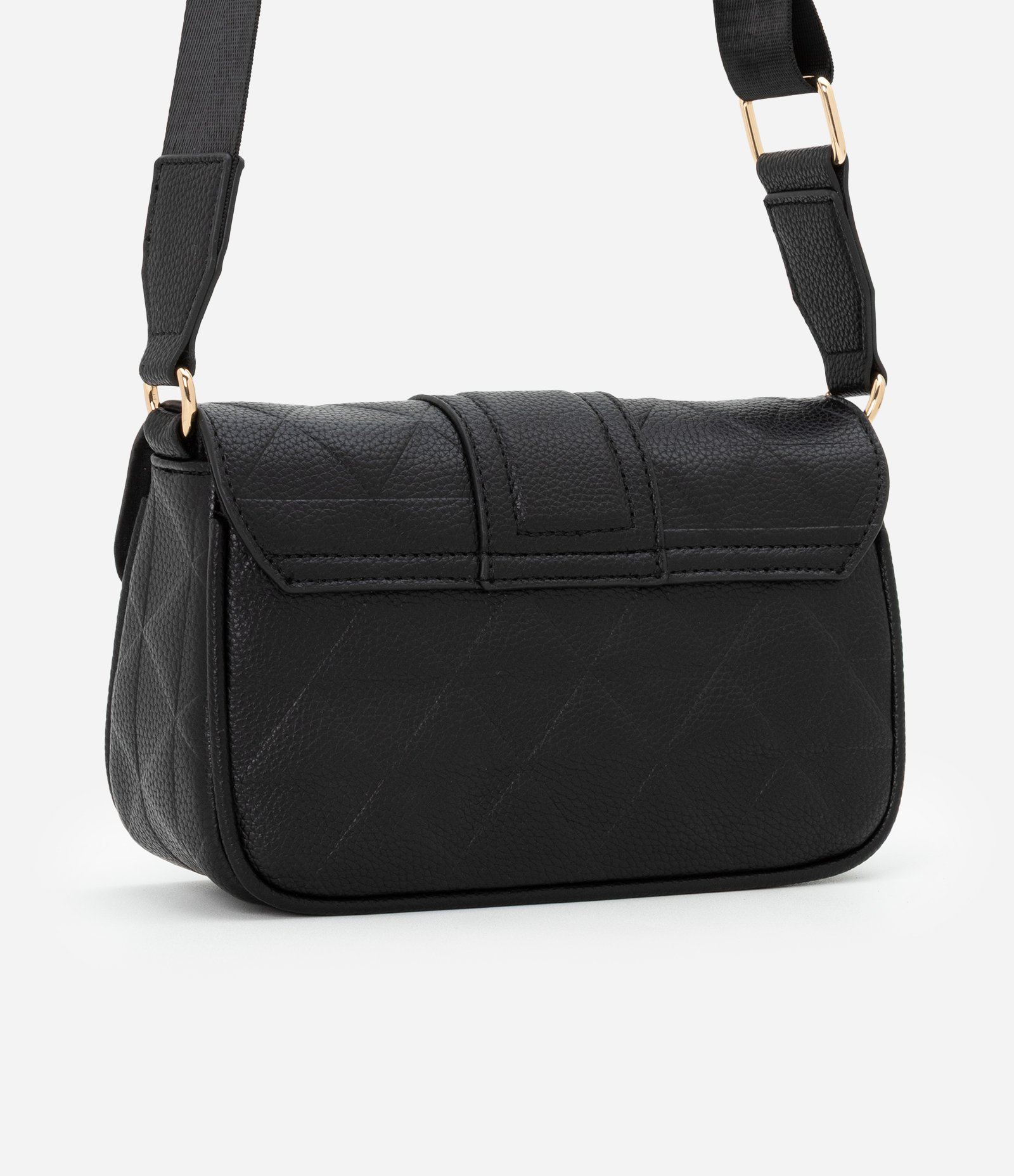 Bolsa Transversal Média com Tampa e Textura Embossed Preto 4
