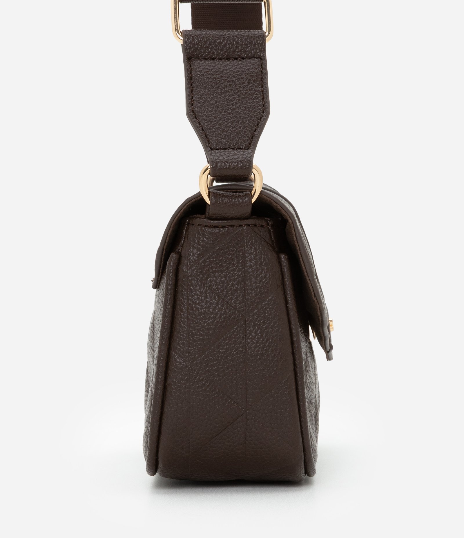 Bolsa Transversal Média com Tampa e Textura Embossed Marrom 2