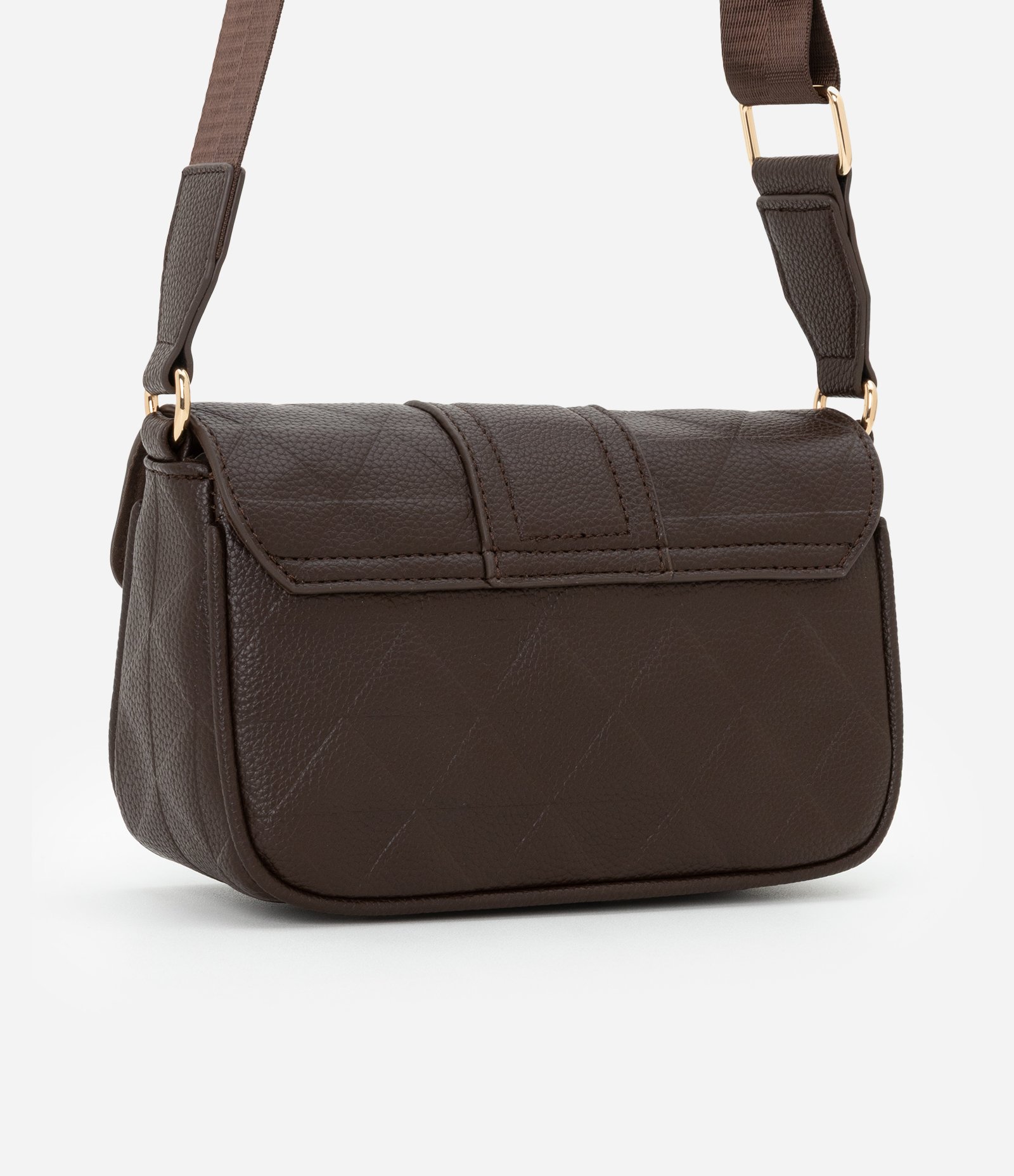 Bolsa Transversal Média com Tampa e Textura Embossed Marrom 3
