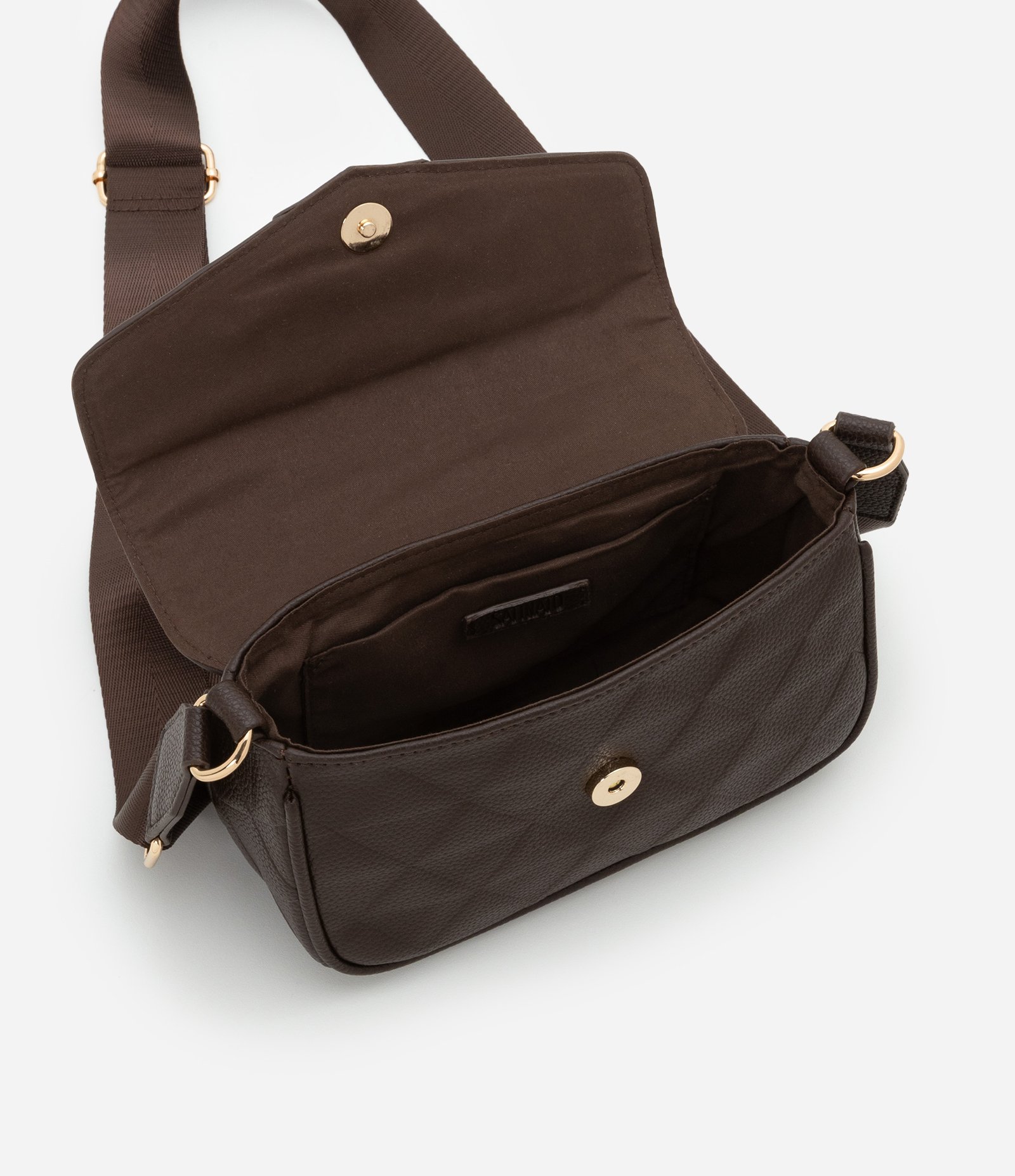 Bolsa Transversal Média com Tampa e Textura Embossed Marrom 5