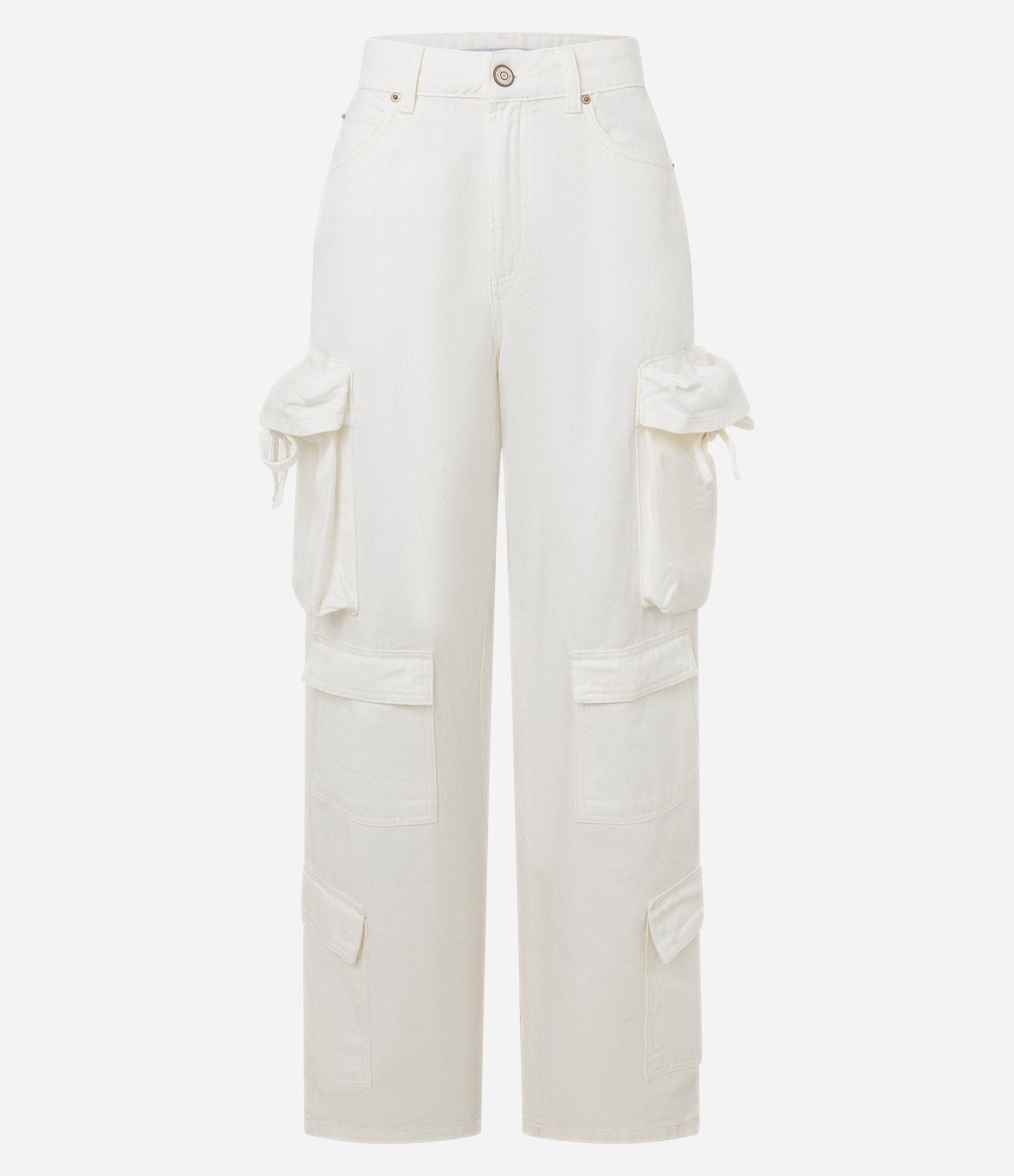 Calça Baggy em Sarja com Bolsos Cargo Diferenciados Branco 6