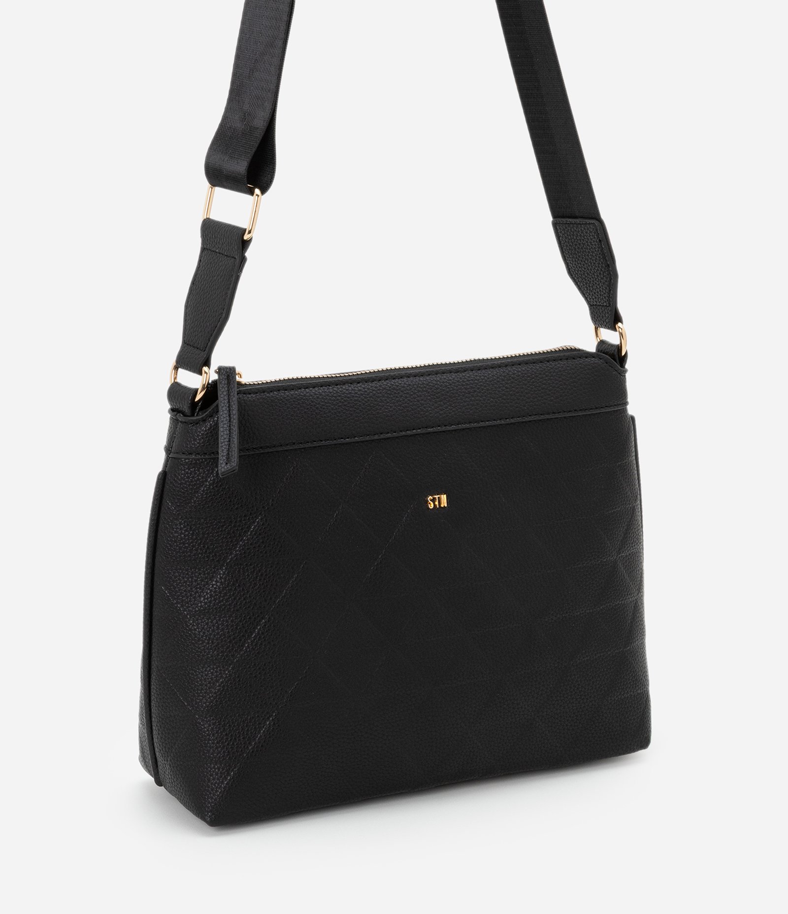 Bolsa Transversal Postman Média com Efeito Embossed e Alça de Gorgorão Preto 1