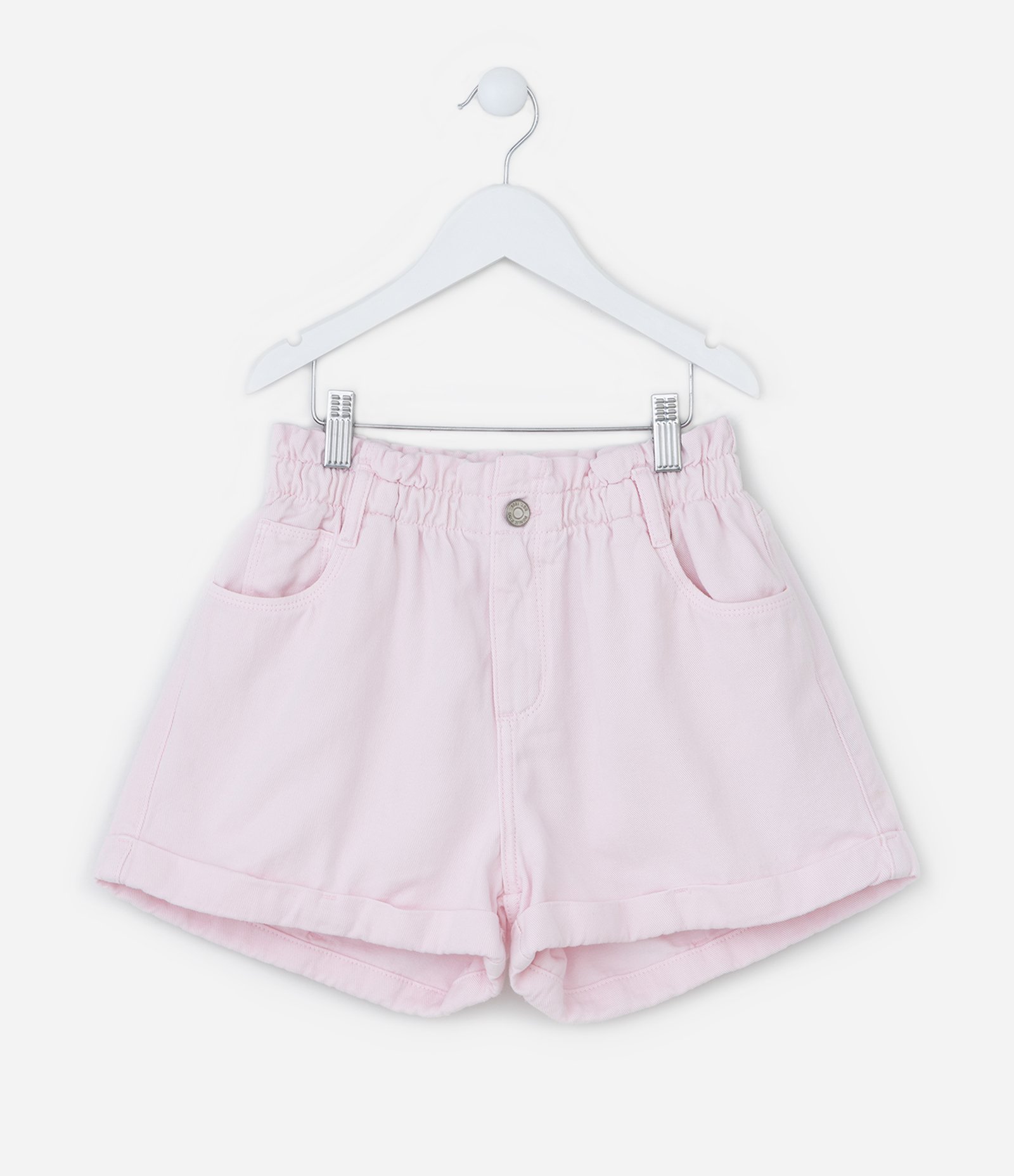 Short Clochard Infantil em Sarja com Cós Elástico - Tam 5 a 14 anos Rosa Claro 2