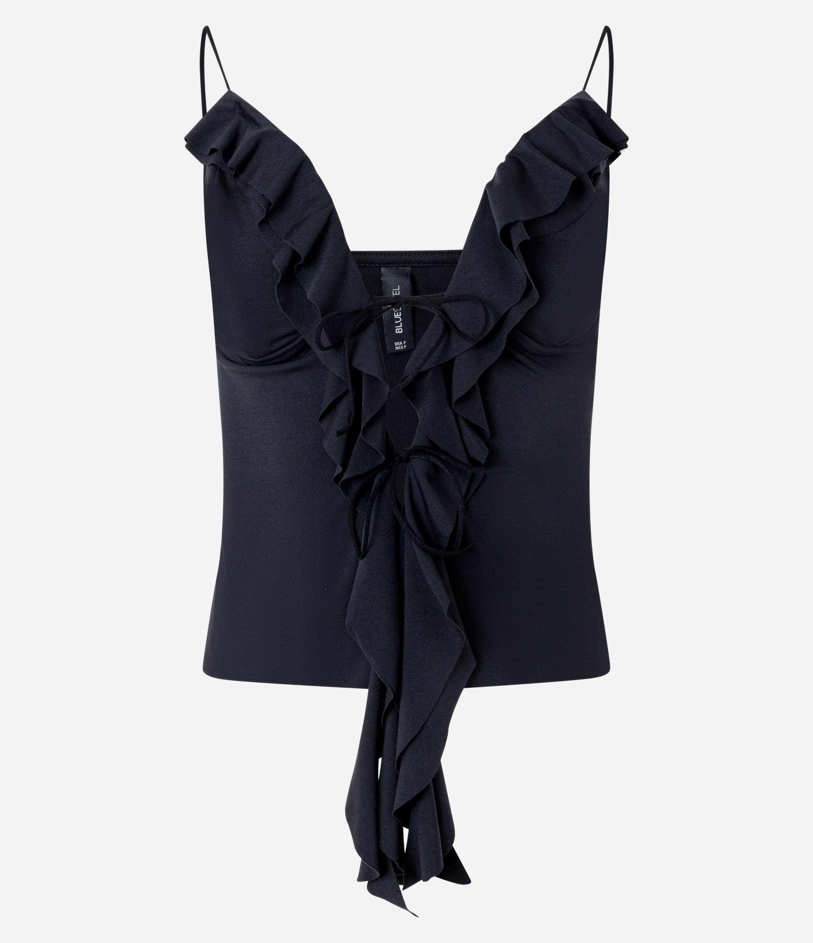 Blusa em Helanca com Alça Rabo de Rato e Babados Frontais Preto 4