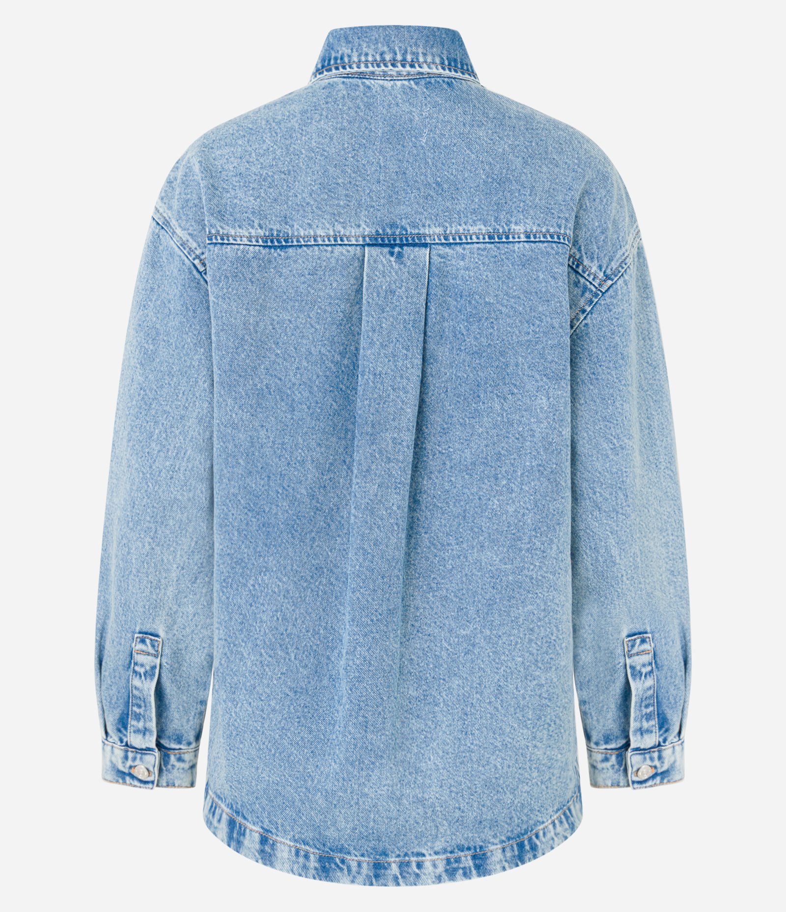 Camisa Oversized em Jeans com Bolso e Cava Deslocada Médio 5
