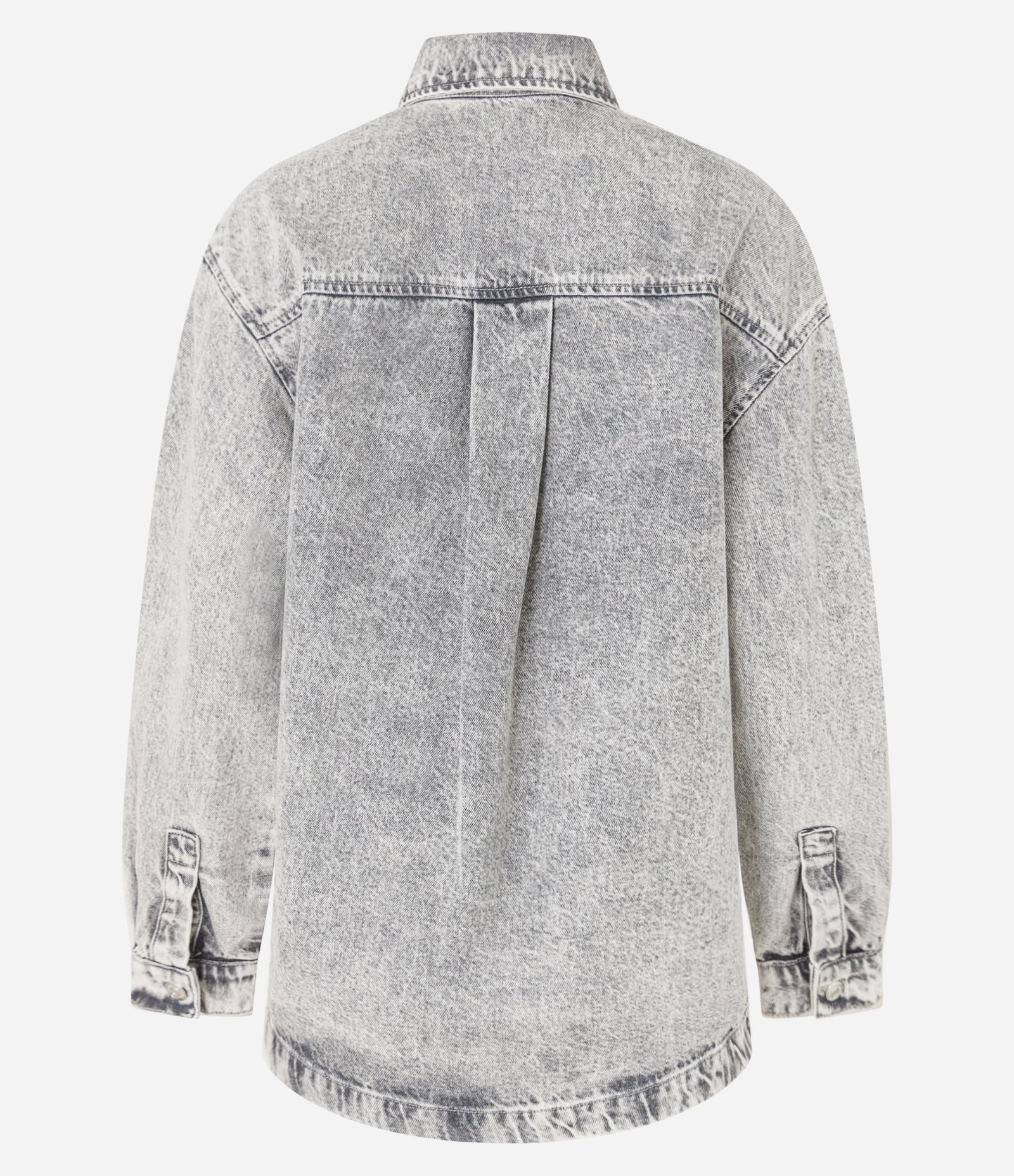 Camisa Oversized em Jeans com Bolso e Cava Deslocada Cinza 6
