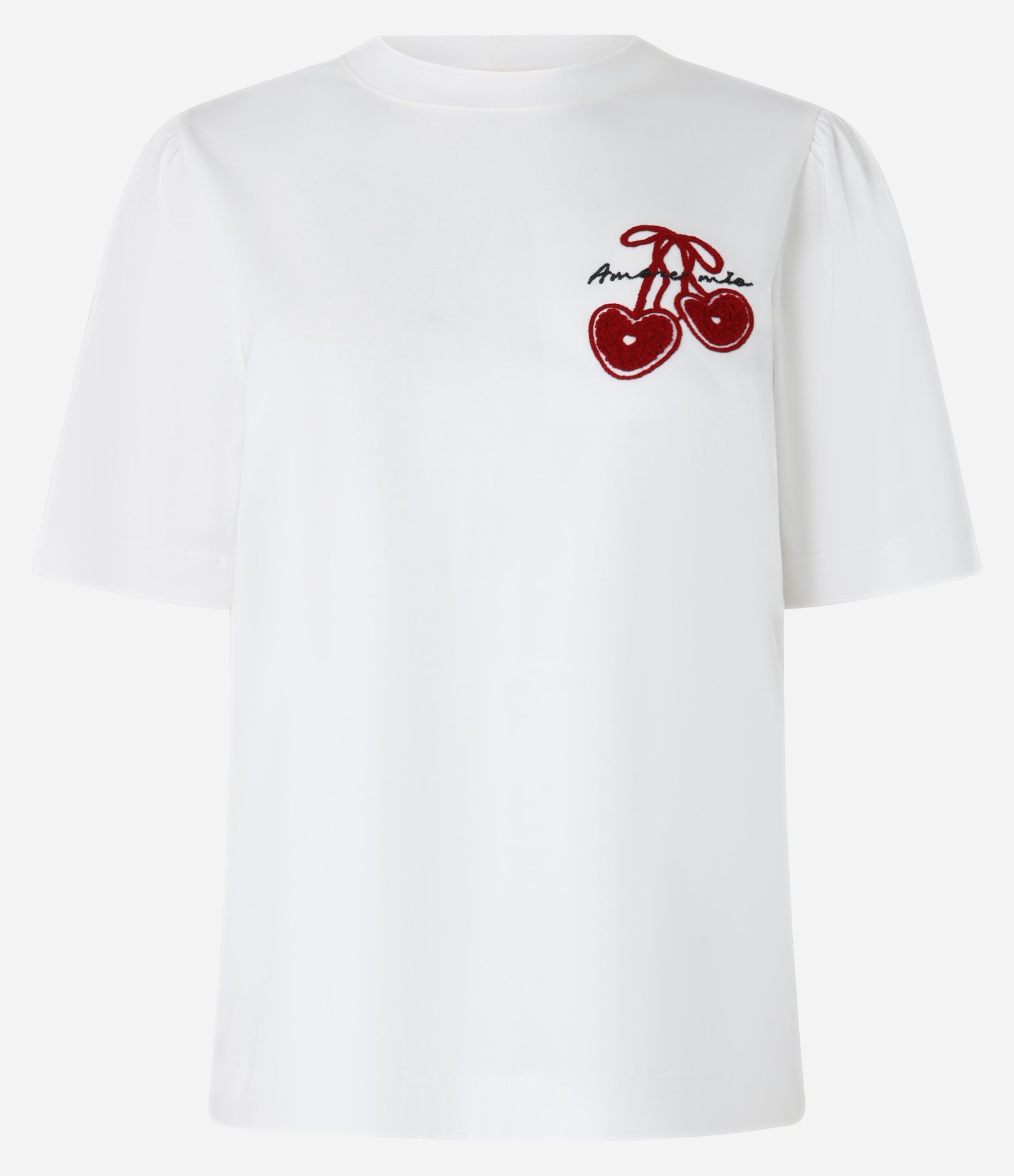 Camiseta Slim em Algodão com Estampa Localizada Coração e Manga com Frufru Off White 6