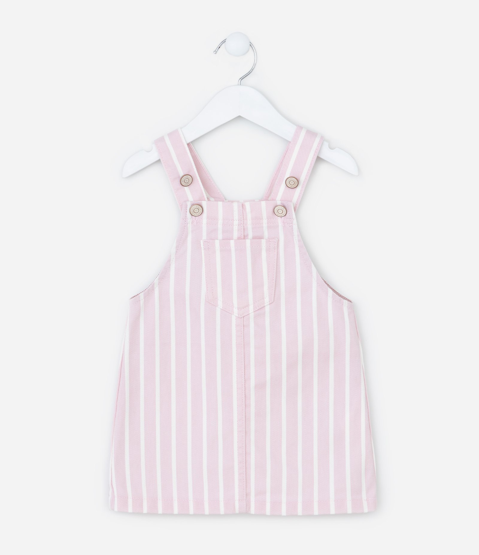 Salopete Infantil em Jeans com Estampa de Listra - Tam 1 a 6 Anos Rosa 1