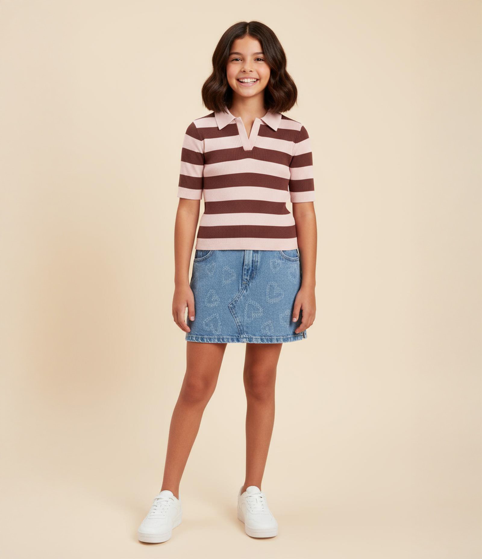 Saia Infantil Jeans com Puídos em Forma de Coração - Tam 7 a 14 Anos Azul 1