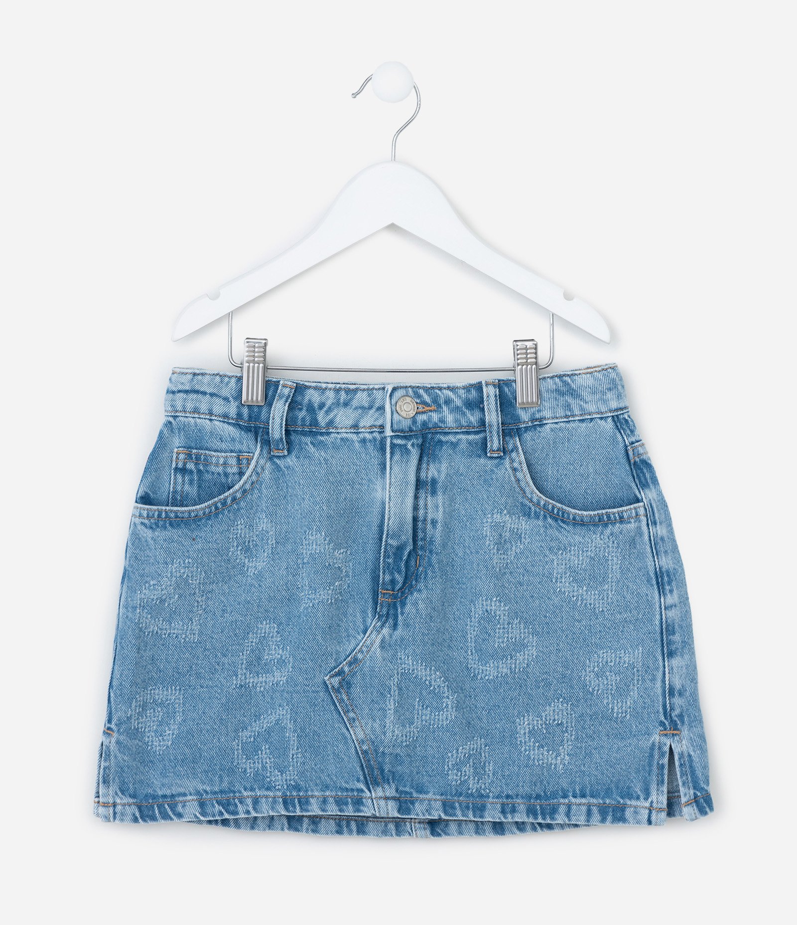 Saia Infantil Jeans com Puídos em Forma de Coração - Tam 7 a 14 Anos Azul 2