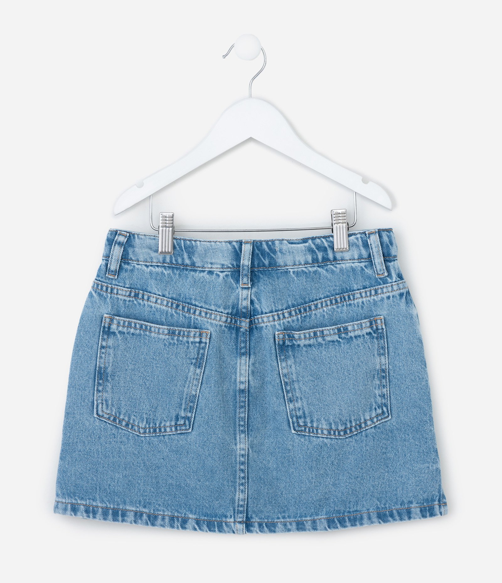 Saia Infantil Jeans com Puídos em Forma de Coração - Tam 7 a 14 Anos Azul 3