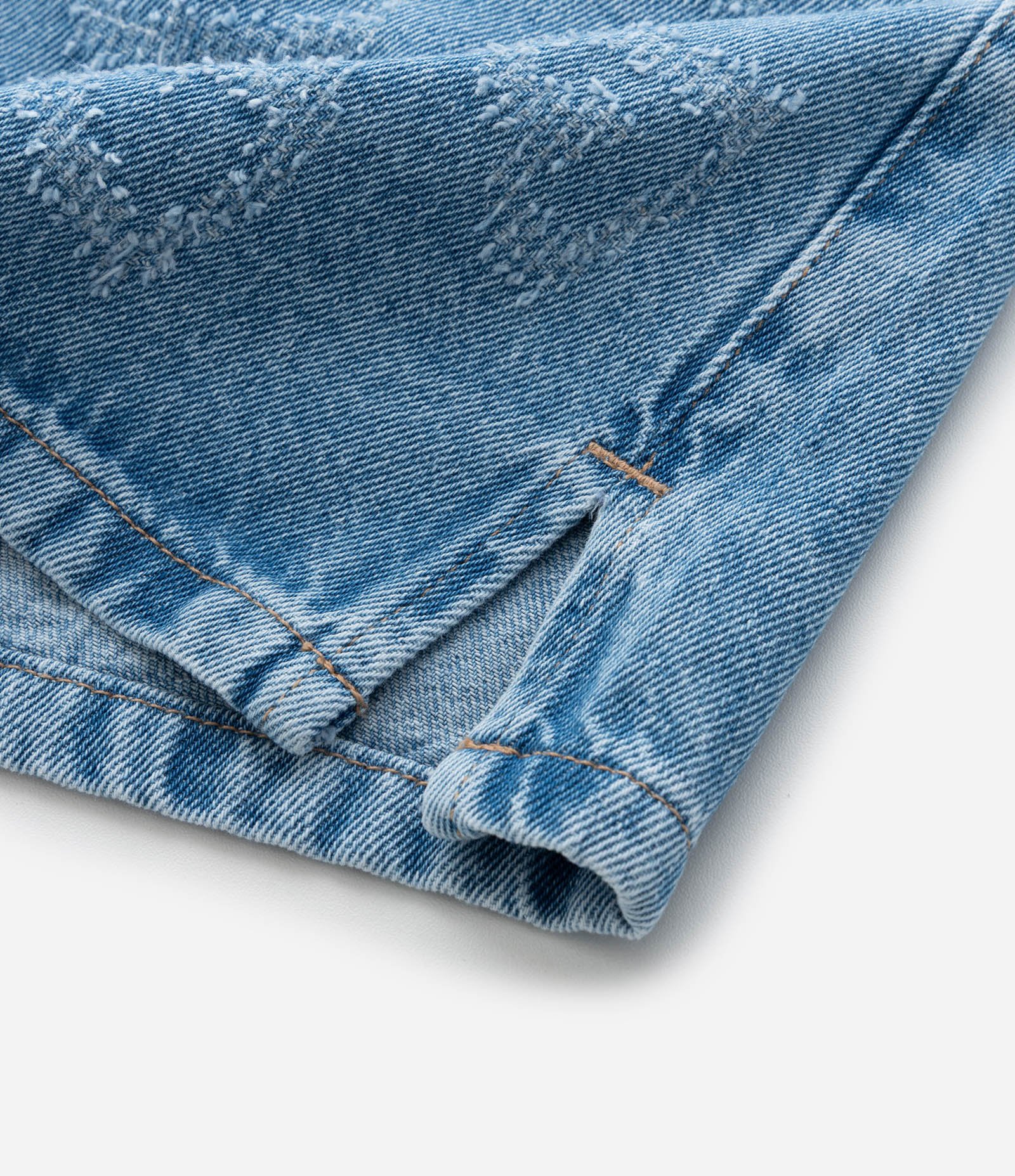 Saia Infantil Jeans com Puídos em Forma de Coração - Tam 7 a 14 Anos Azul 5