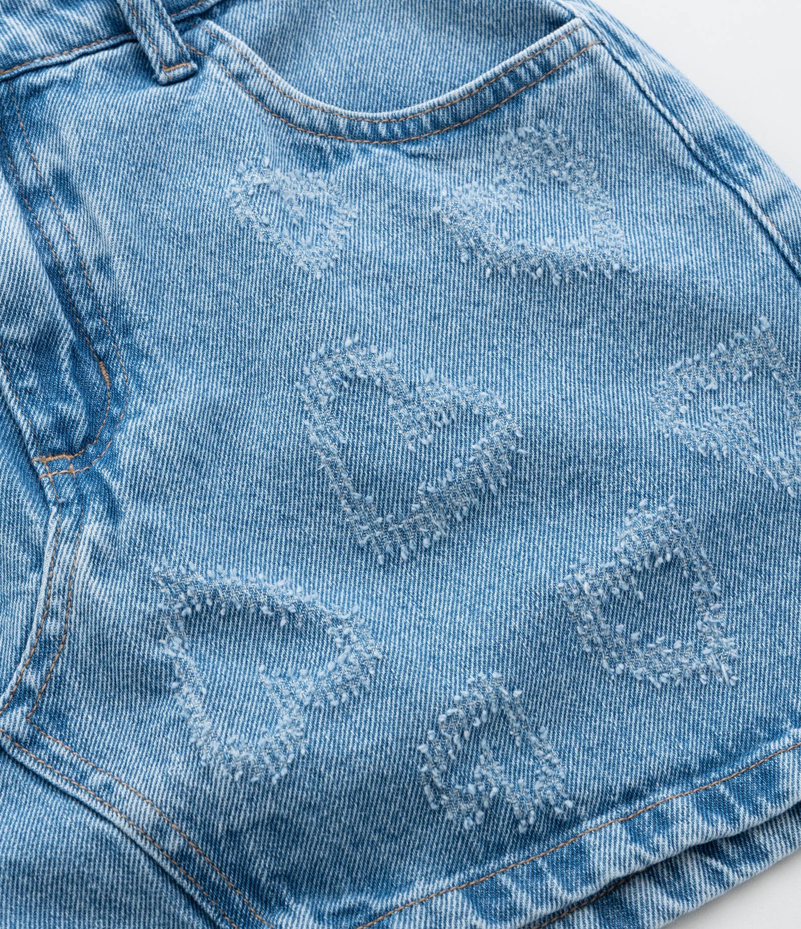 Saia Infantil Jeans com Puídos em Forma de Coração - Tam 7 a 14 Anos Azul 6