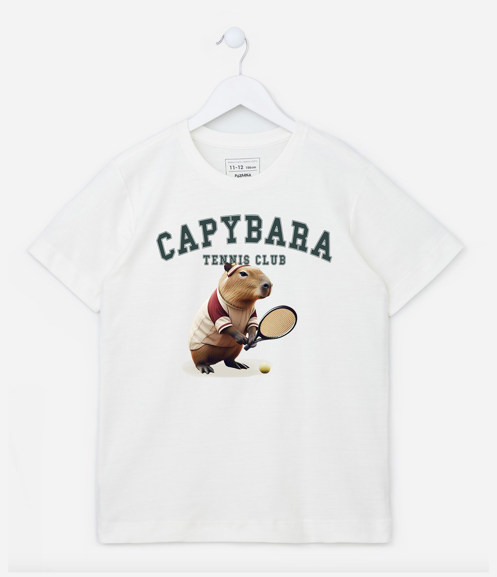 Camiseta Infantil com Estampa de Capivara Tenista - Tam 5 a 14 Anos Branco 1