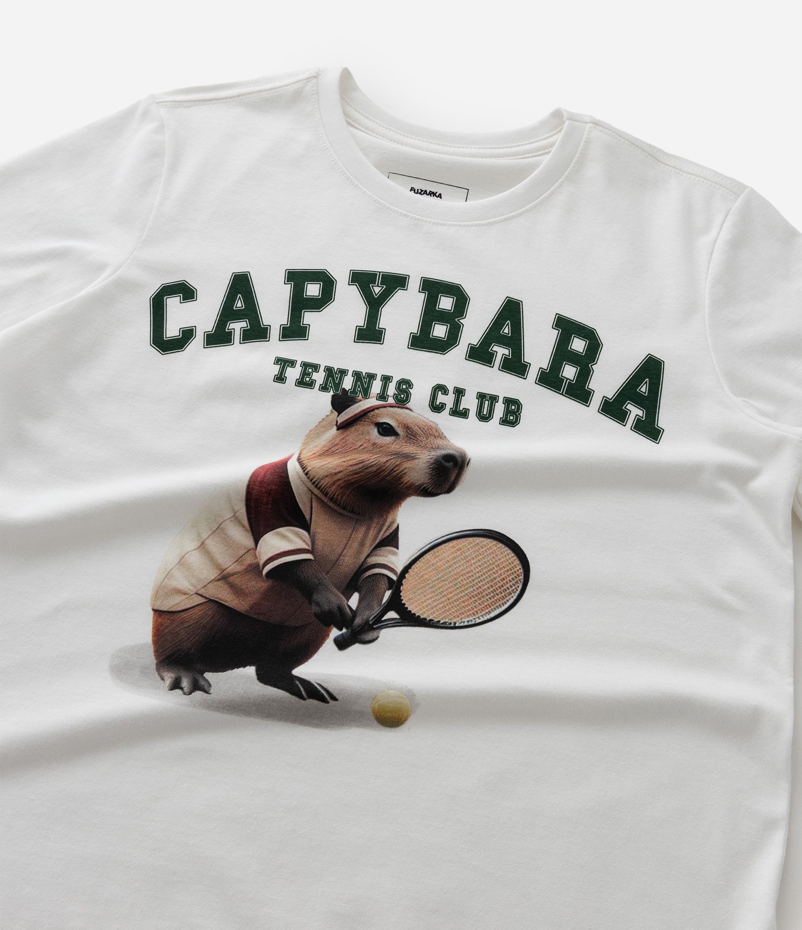 Camiseta Infantil com Estampa de Capivara Tenista - Tam 5 a 14 Anos Branco 4