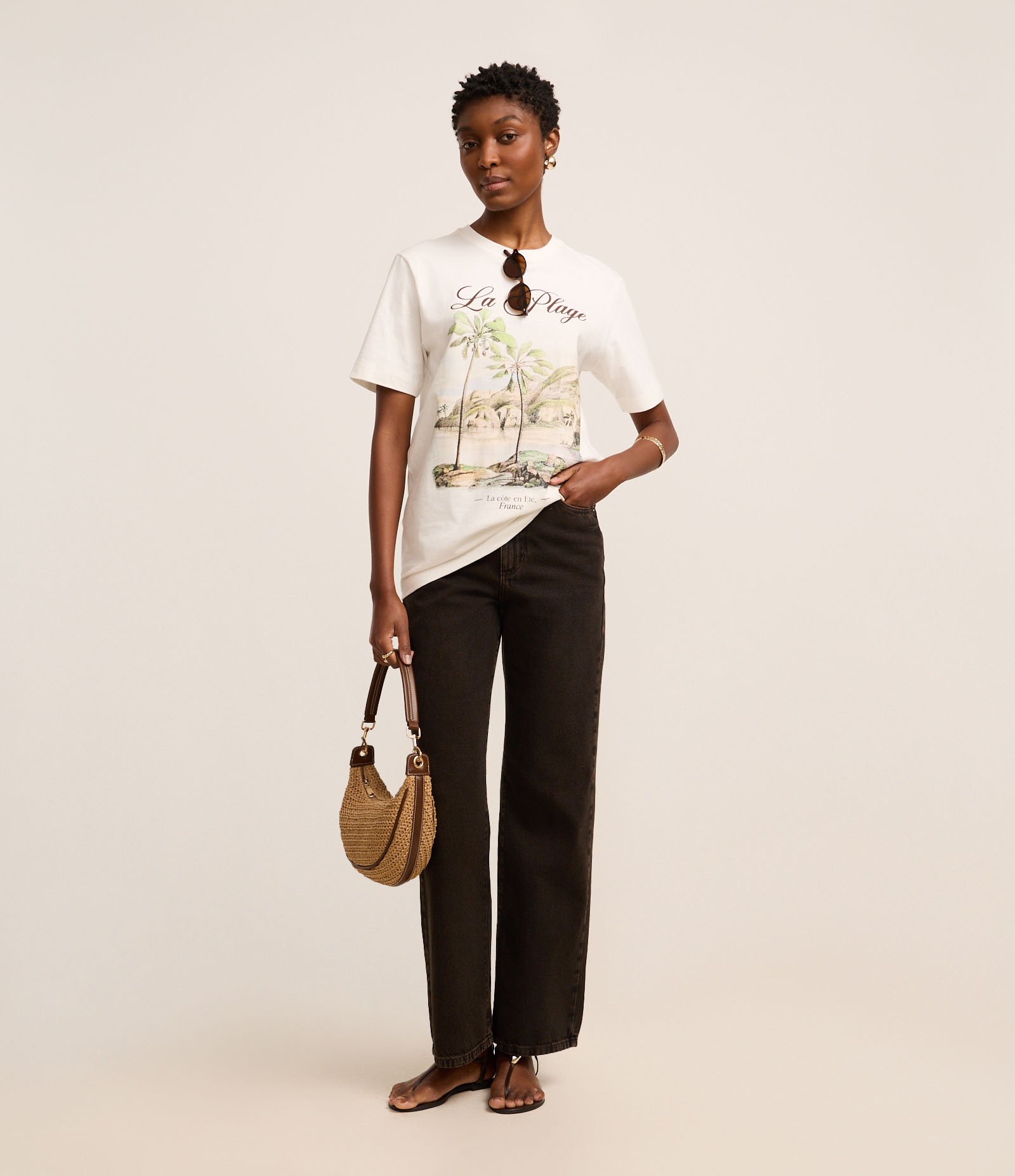 Camiseta em Algodão com Estampa La Plage Branco 2