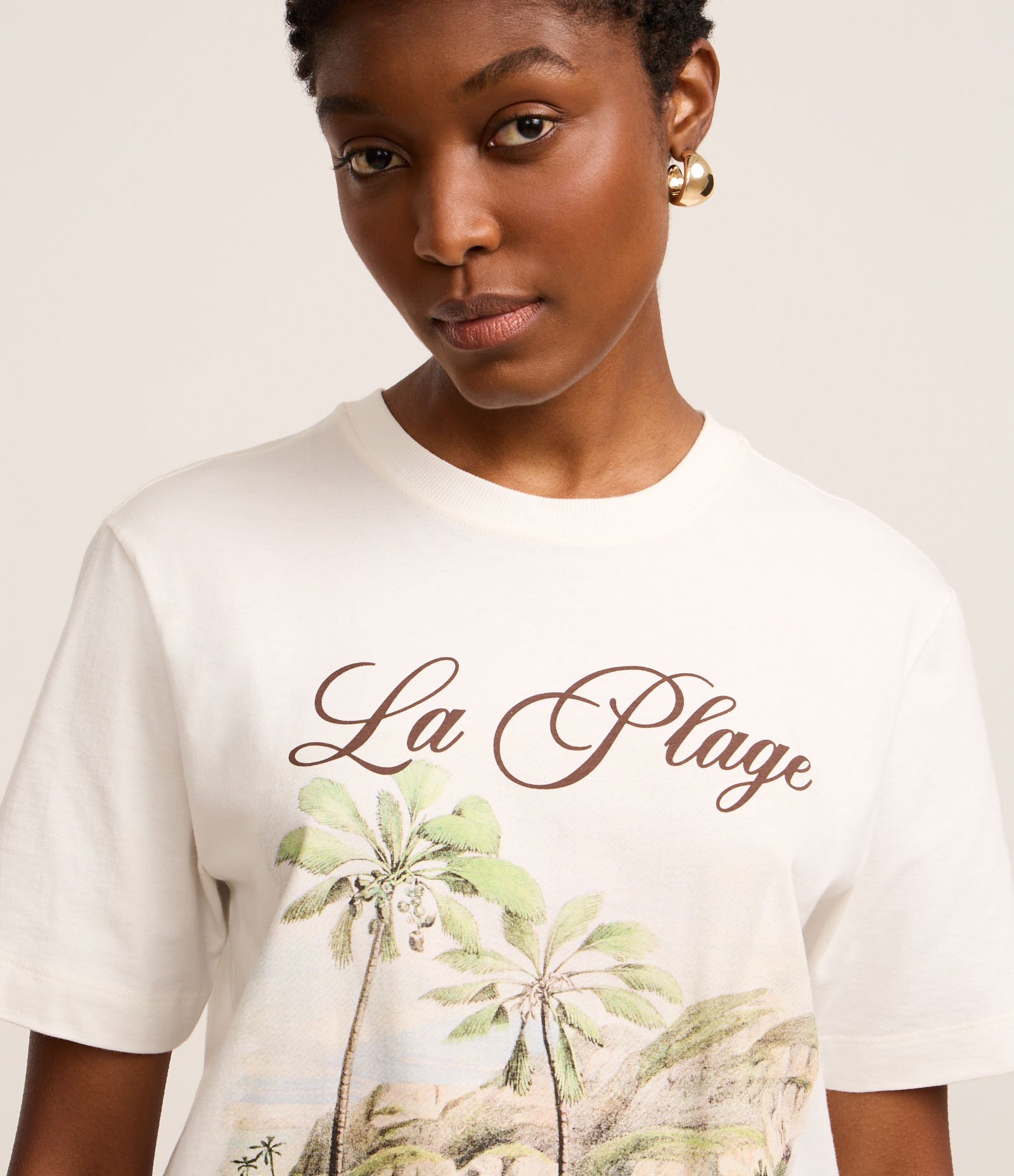 Camiseta em Algodão com Estampa La Plage Branco 3