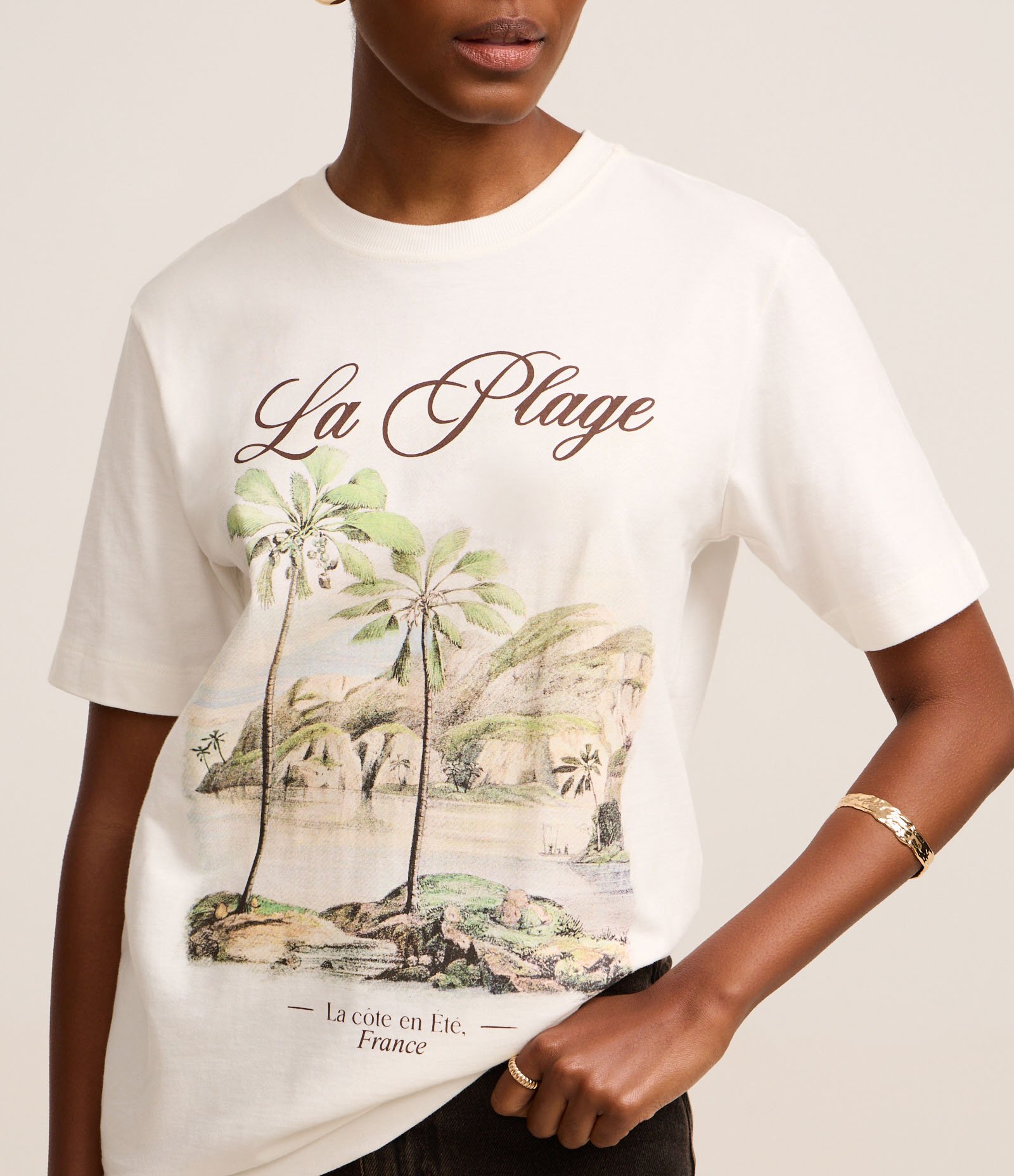 Camiseta em Algodão com Estampa La Plage Branco 4