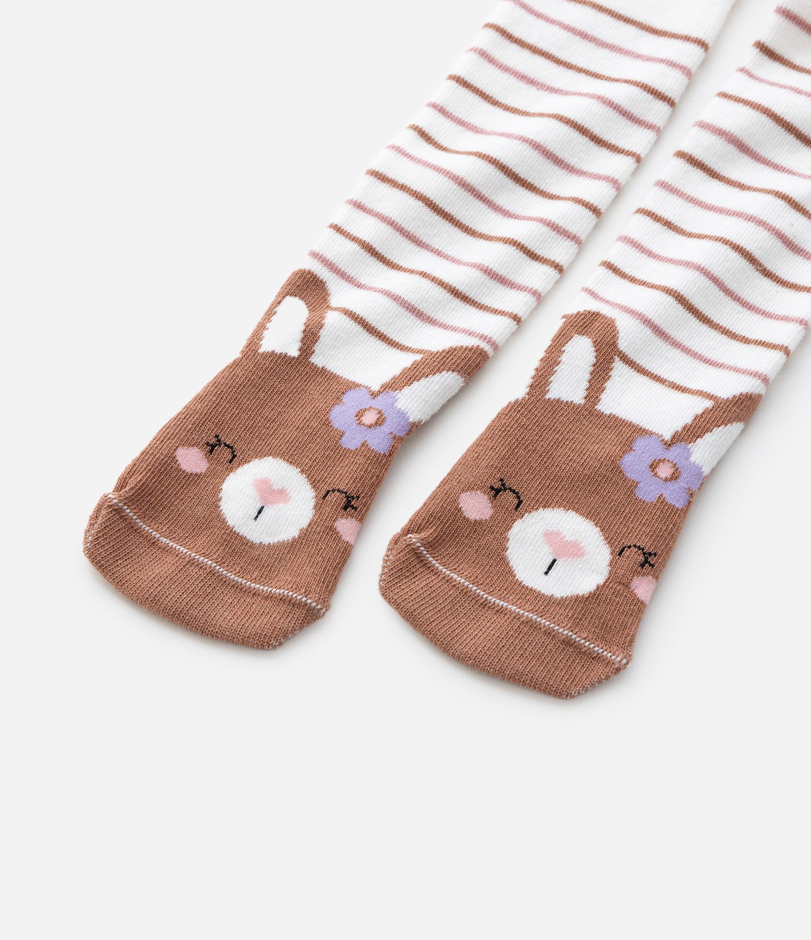 Meia Calça Infantil com Estampa Bichinho e Listras - Tam 0 a 12 meses Bege 4