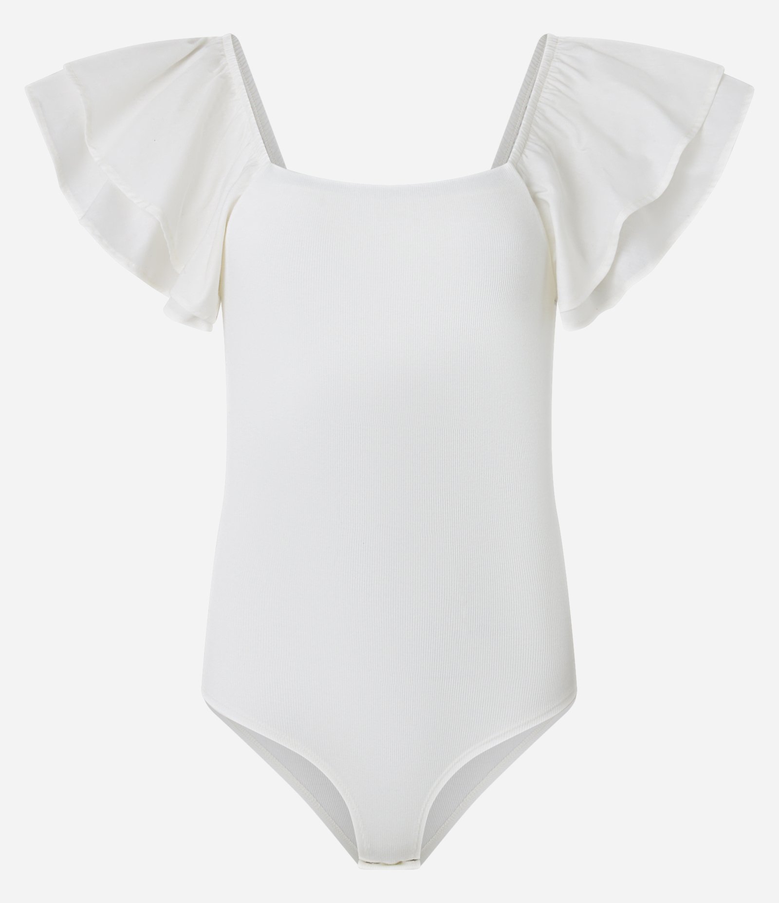 Body Canelado em Ribana com Babado na Manga Branco 7