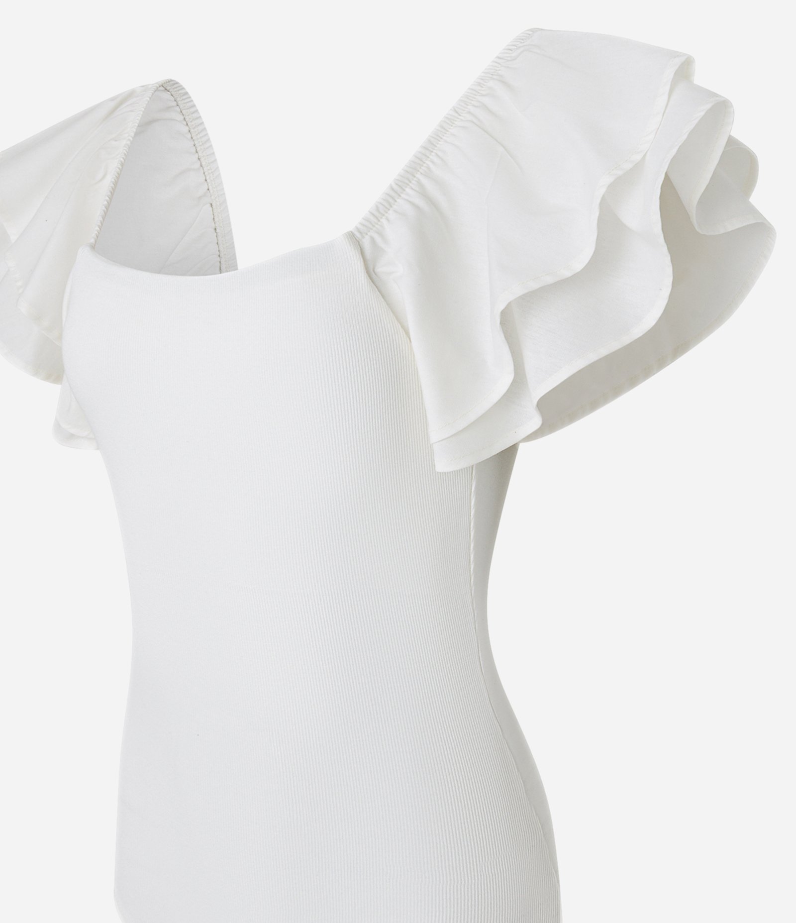 Body Canelado em Ribana com Babado na Manga Branco 8