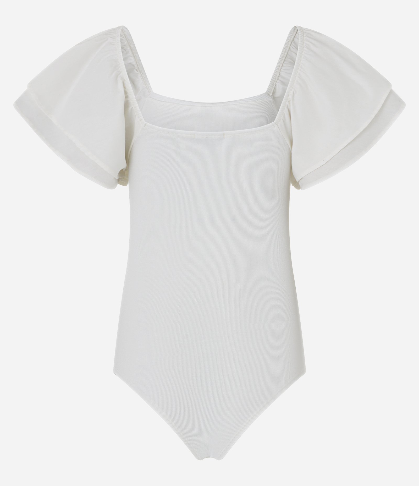 Body Canelado em Ribana com Babado na Manga Branco 9