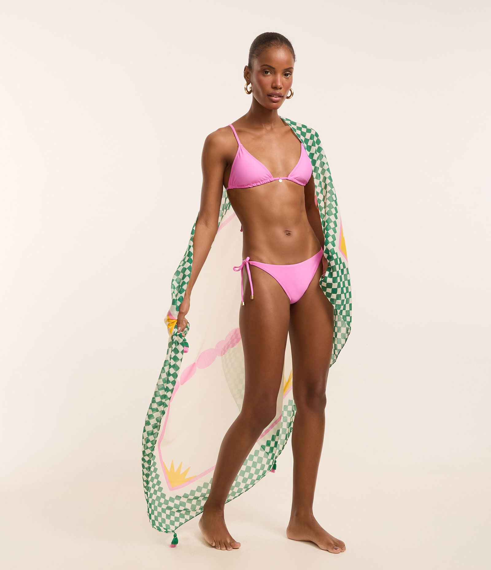 Biquíni Top Cortininha em Microfibra com Pesponto em Fio Metalizado Rosa Chiclete 5