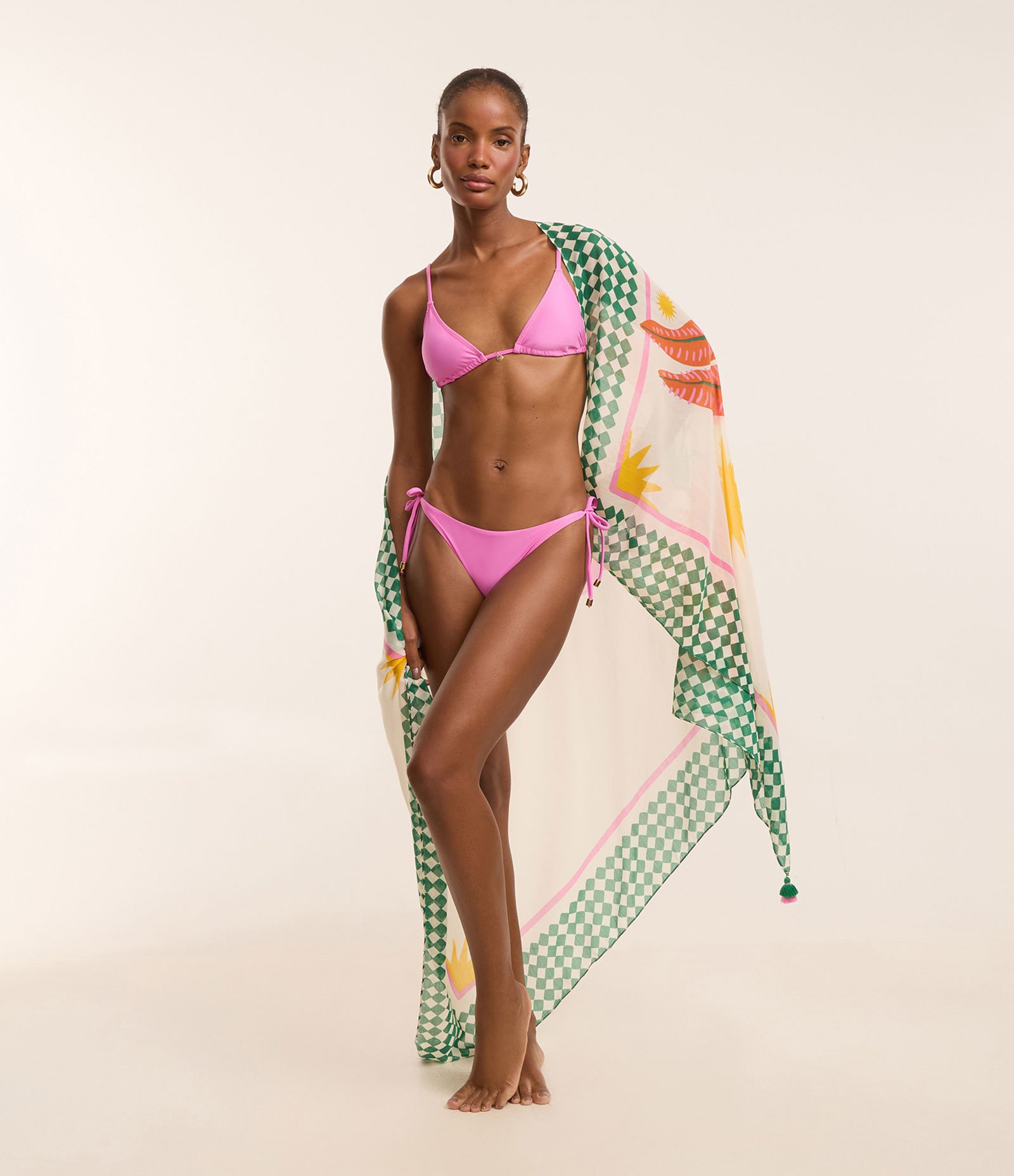 Biquíni Calcinha Lacinho em Microfibra com Pesponto em Fio Metalizado Rosa Chiclete 1