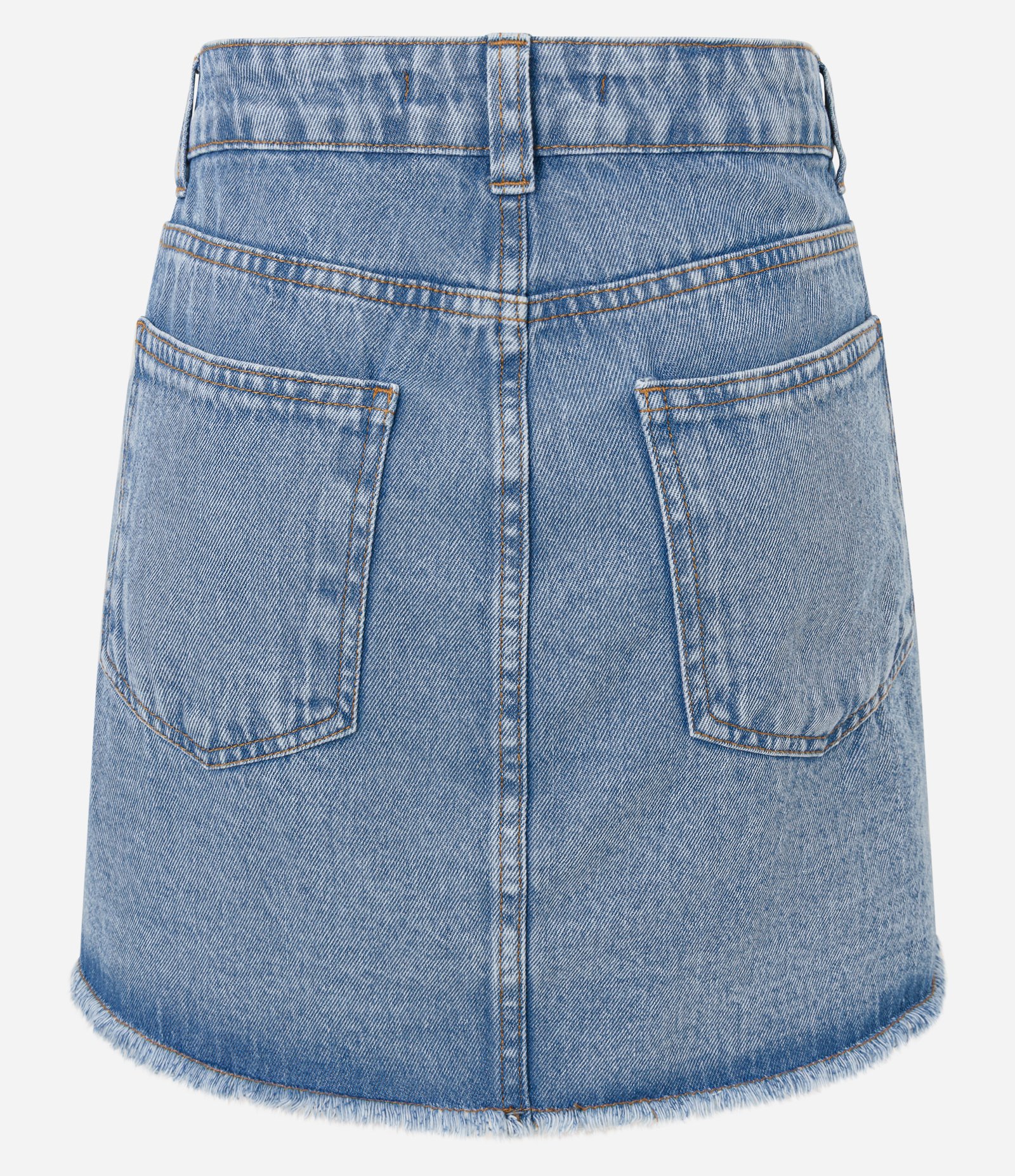 Mini Saia em Jeans com Abotoamento Deslocado e Barra Desfiada Azul 6