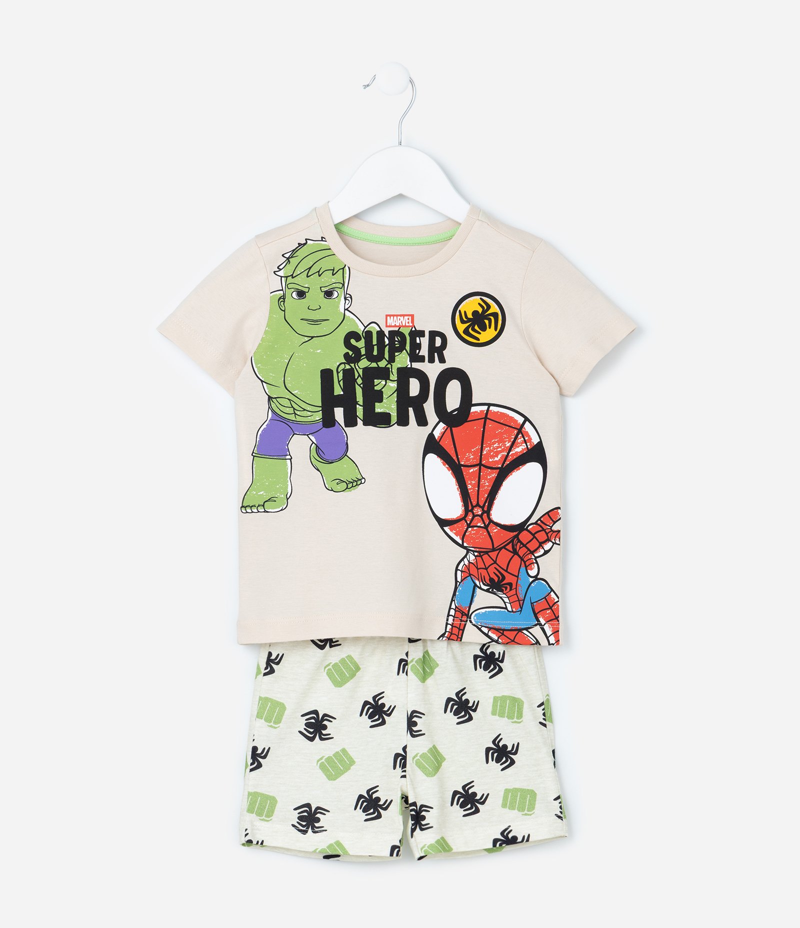 Pijama Infantil com Estampa Baby Heróis Spidey e Hulk - Tam 2 a 6 Anos Bege 1
