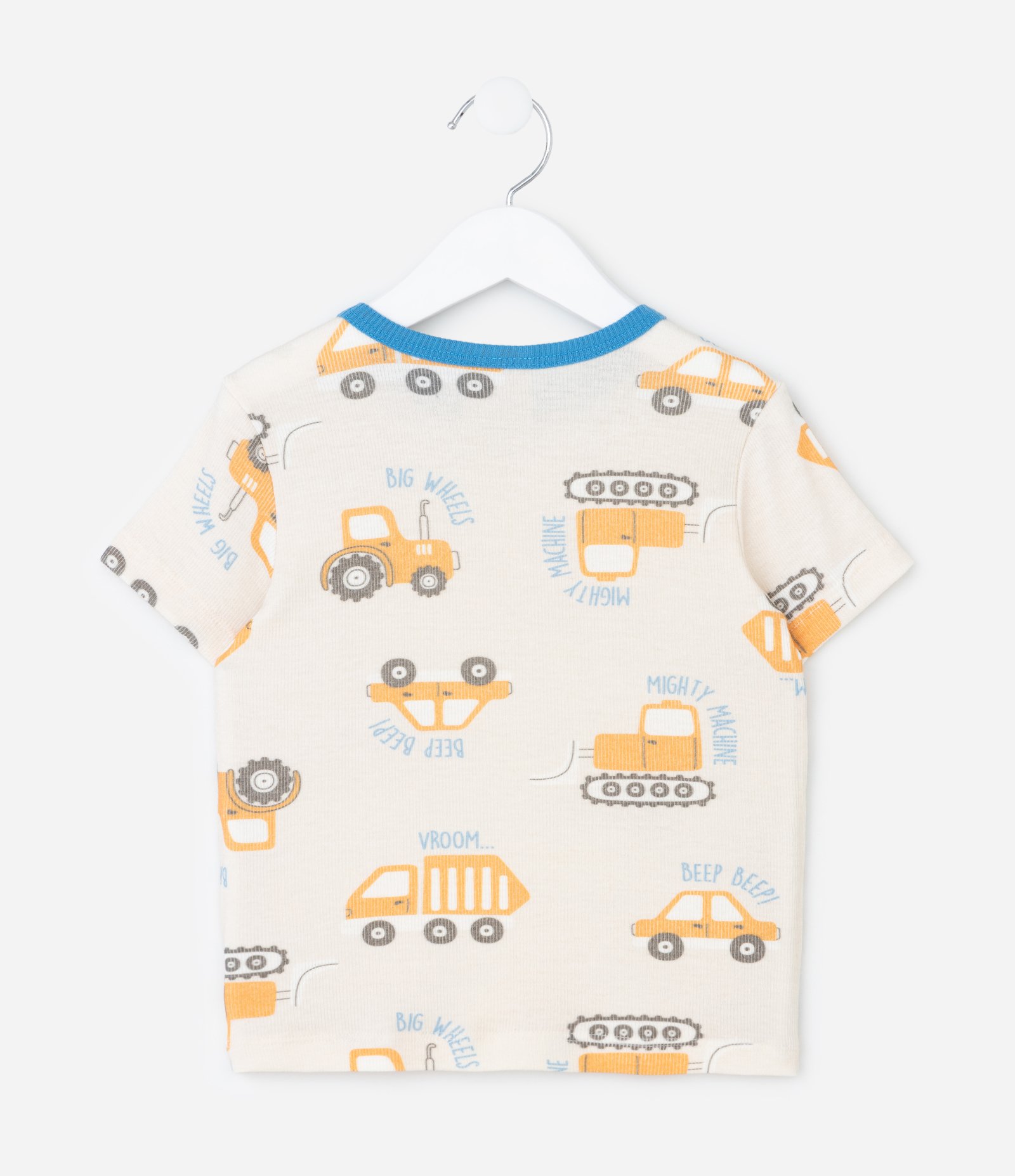 Pijama Curto em Ribana Estampa de Carrinhos - Tam 1 a 4 anos Bege 3