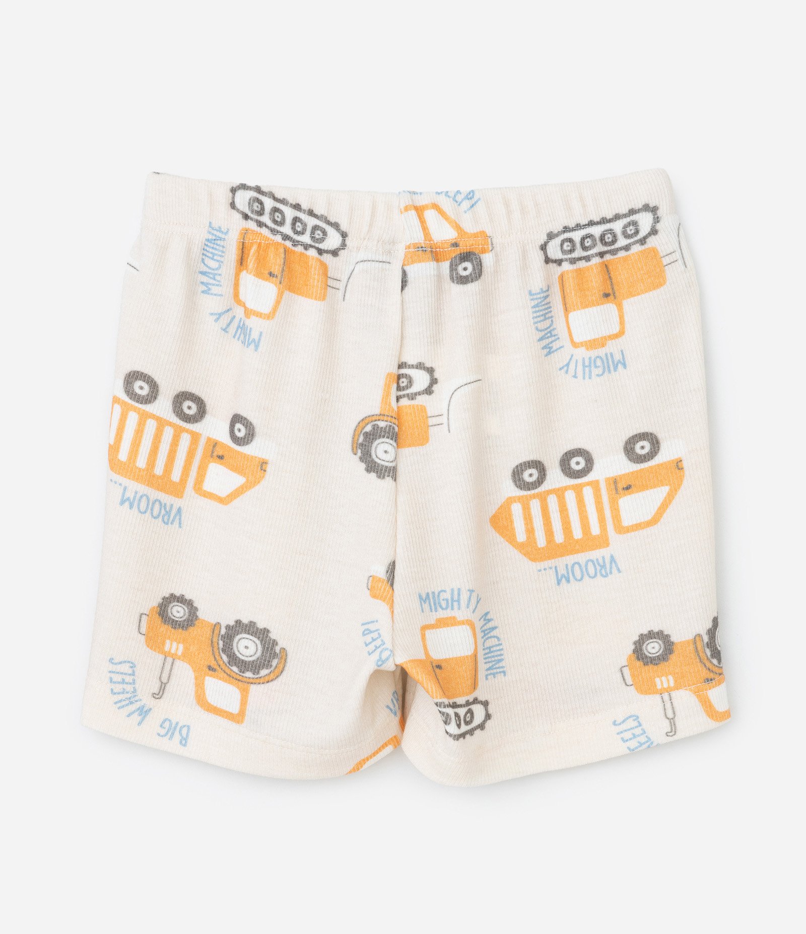 Pijama Curto em Ribana Estampa de Carrinhos - Tam 1 a 4 anos Bege 5