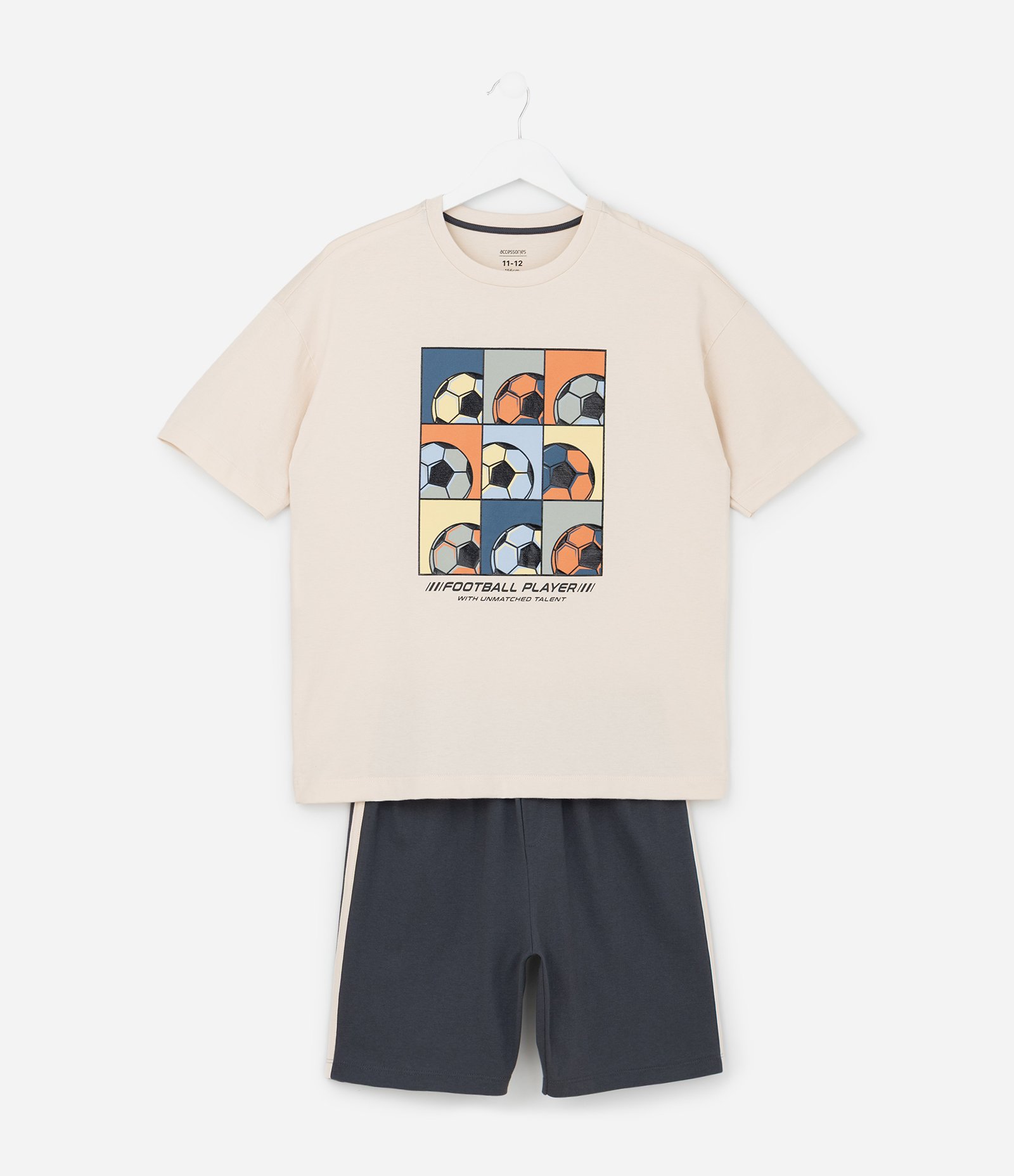 Pijama Curto Infantil com Estampa de Futebol - Tam 4 a 12 Anos Bege 1