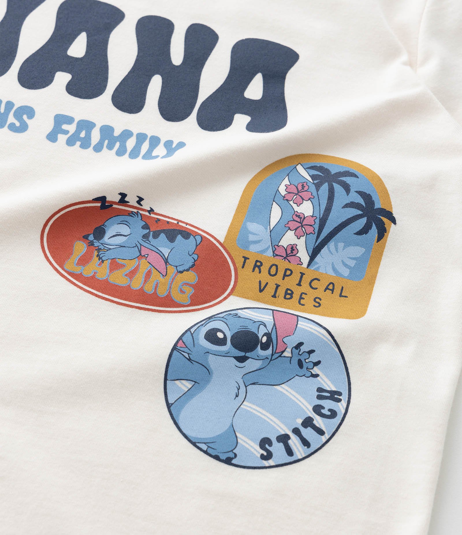 Pijama Infantil com Estampa do Stitch Ohana - Tam 2 a 14 Anos Bege/Azul 10