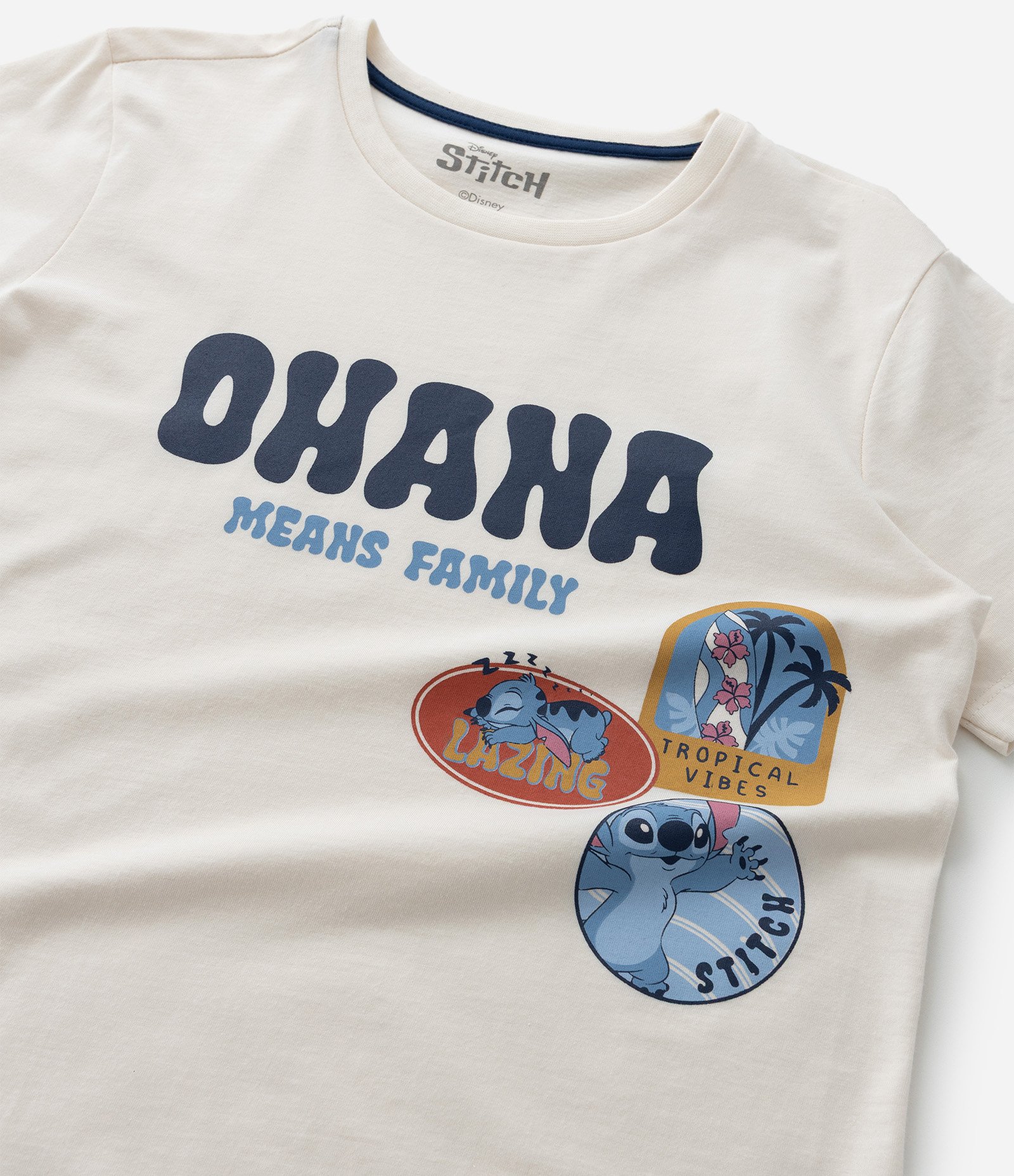Pijama Infantil com Estampa do Stitch Ohana - Tam 2 a 14 Anos Bege/Azul 11