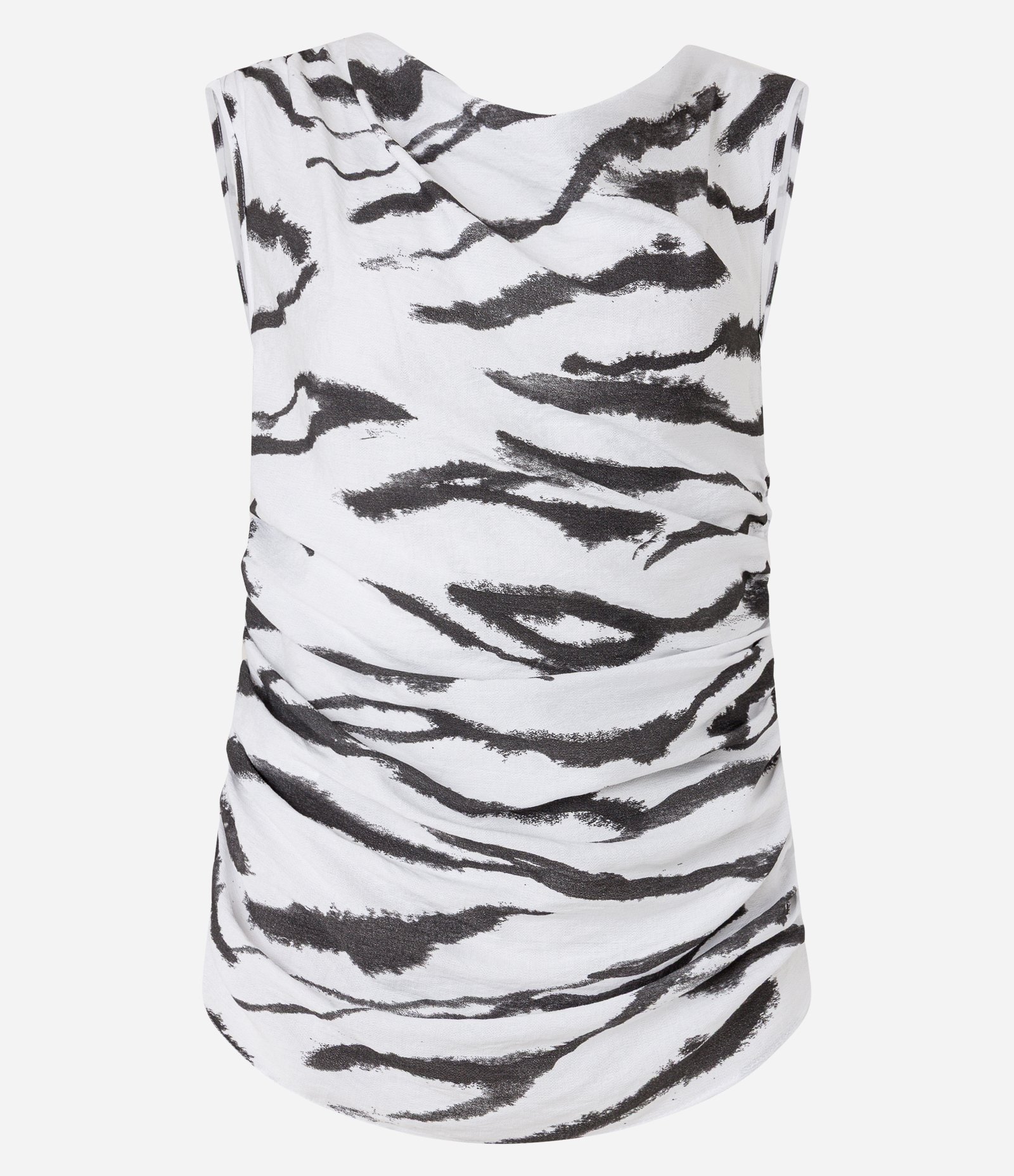 Blusa sem Manga em Crepe com Franzido e Estampa Animal Print Zebra Branco 5