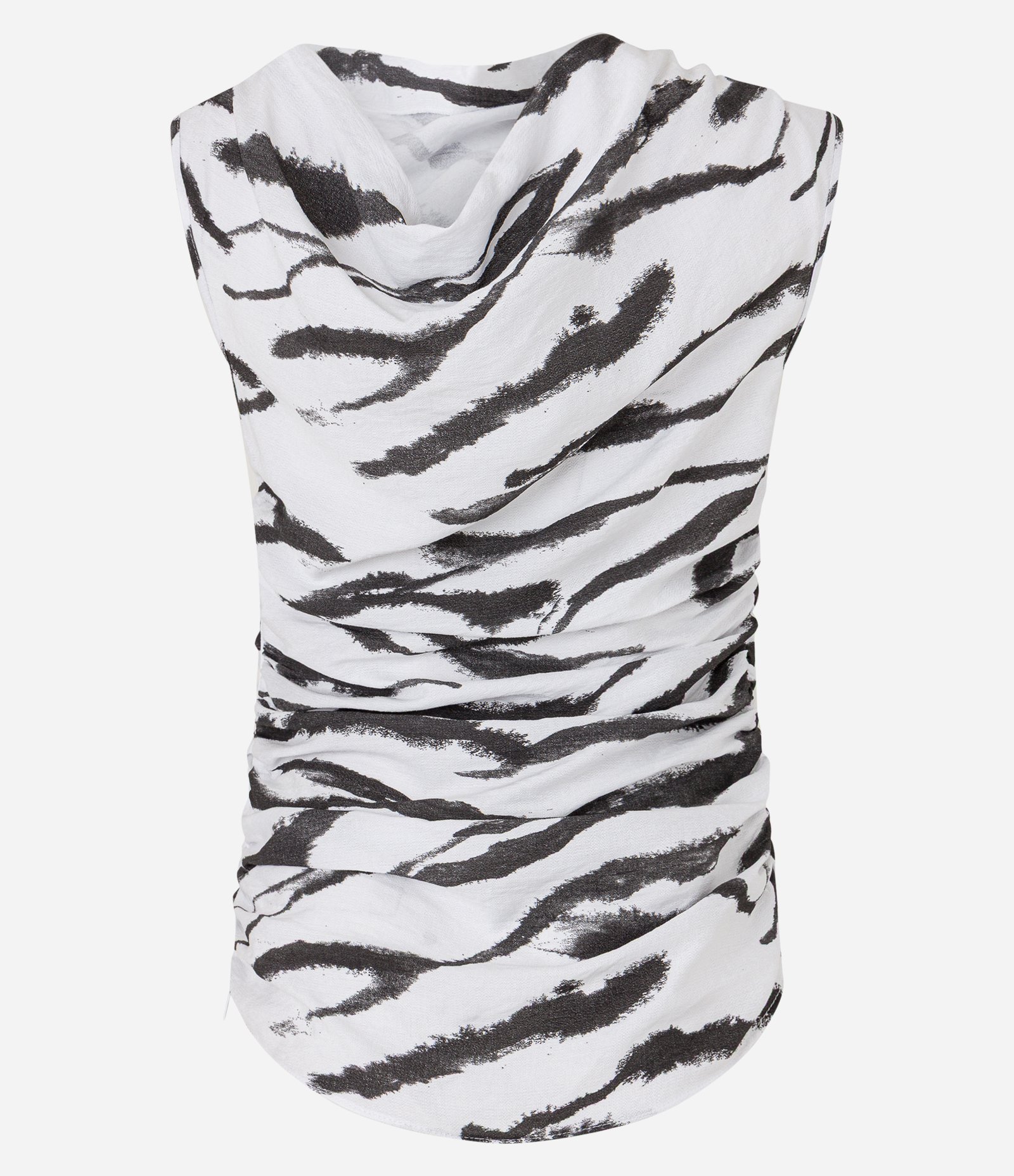 Blusa sem Manga em Crepe com Franzido e Estampa Animal Print Zebra Branco 6